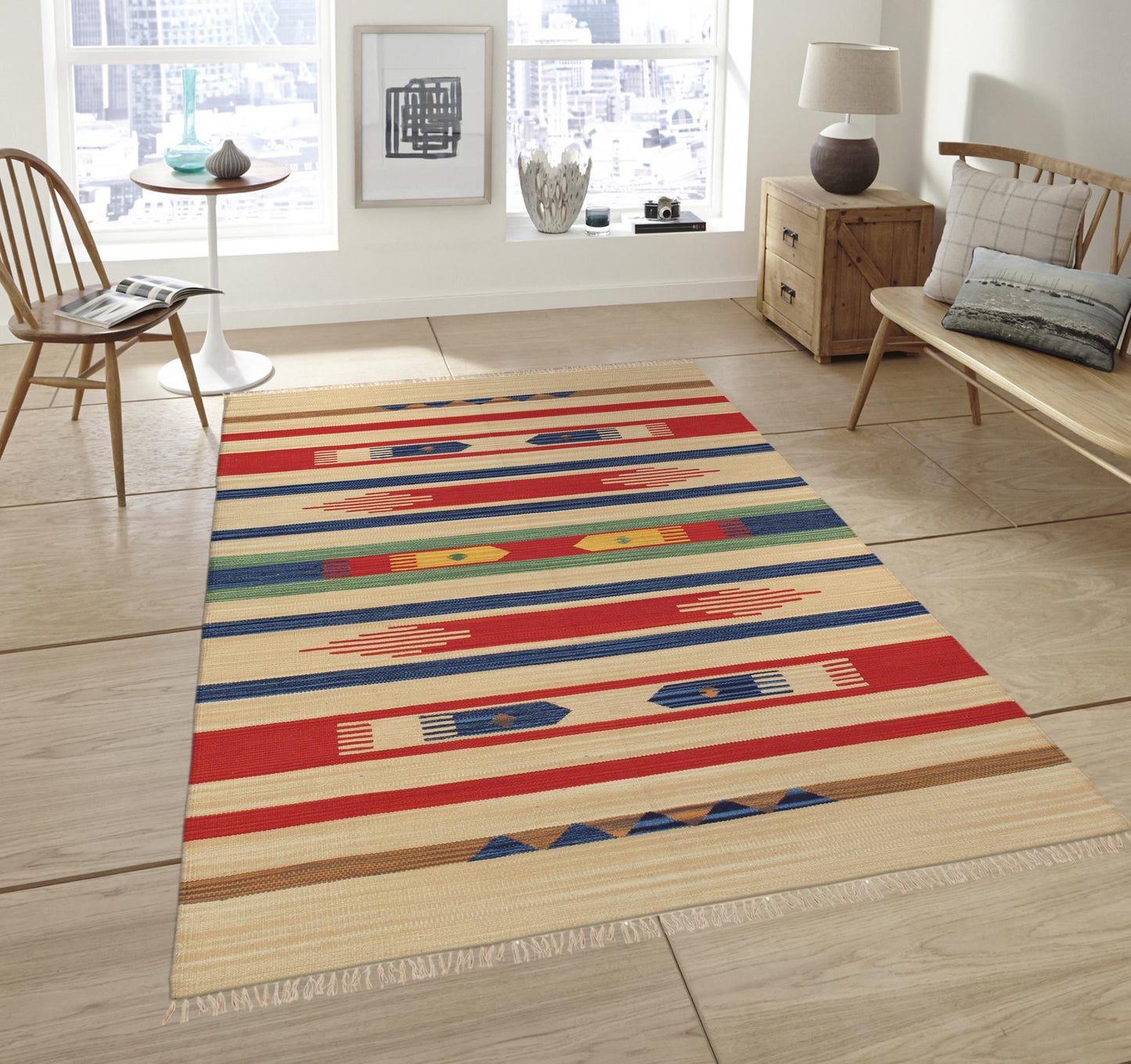 Pasargad Home Anatolian Collection Beige Cotton Area Rug 5'0" X 8'0"
