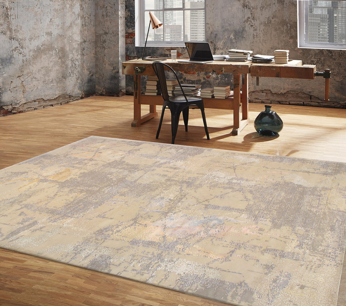 Pasargad Home Modern Collection Beige Silk & Wool Area Rug 10'5" X 14'3"