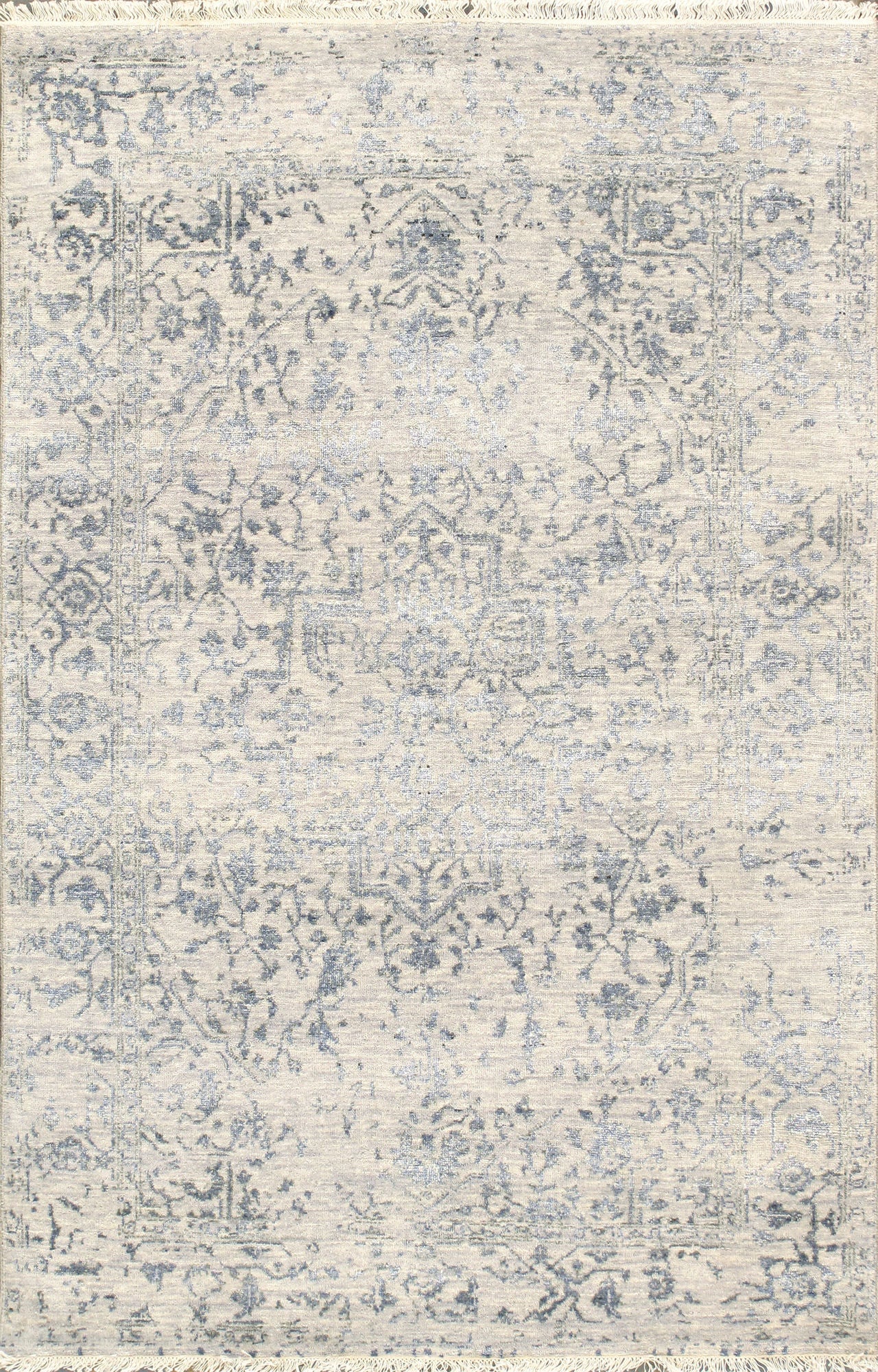 Pasargad Home Transitional Collection Silver Bamboo Silk & Wool Rug 4'0" X 6'2"