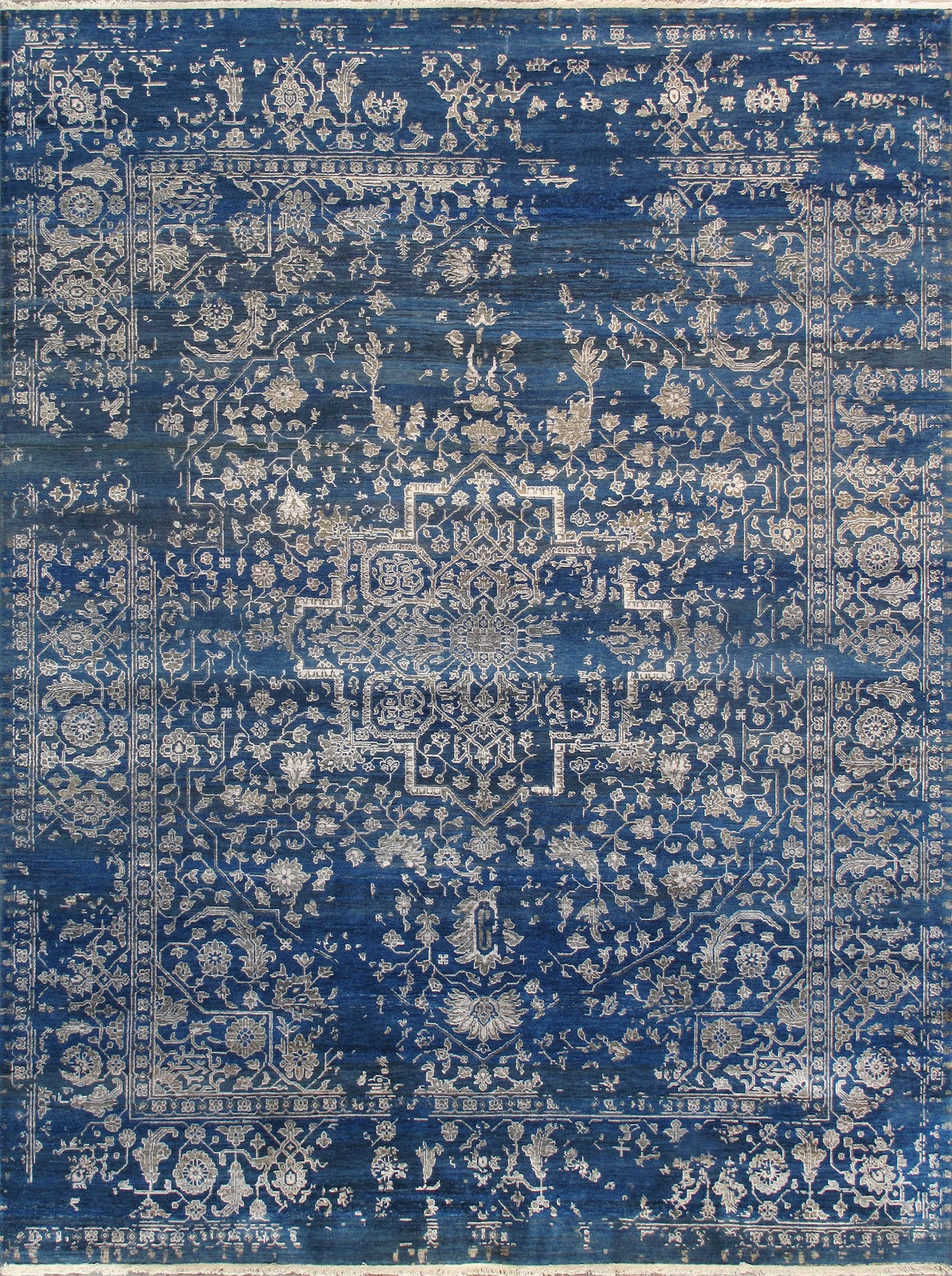 Pasargad Home Transitional Collection Blue Bamboo Silk & Wool Rug 9'0" X 11'10"