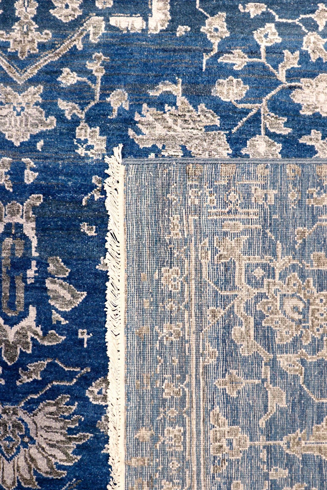 Pasargad Home Transitional Collection Blue Bamboo Silk & Wool Rug 9'0" X 11'10"