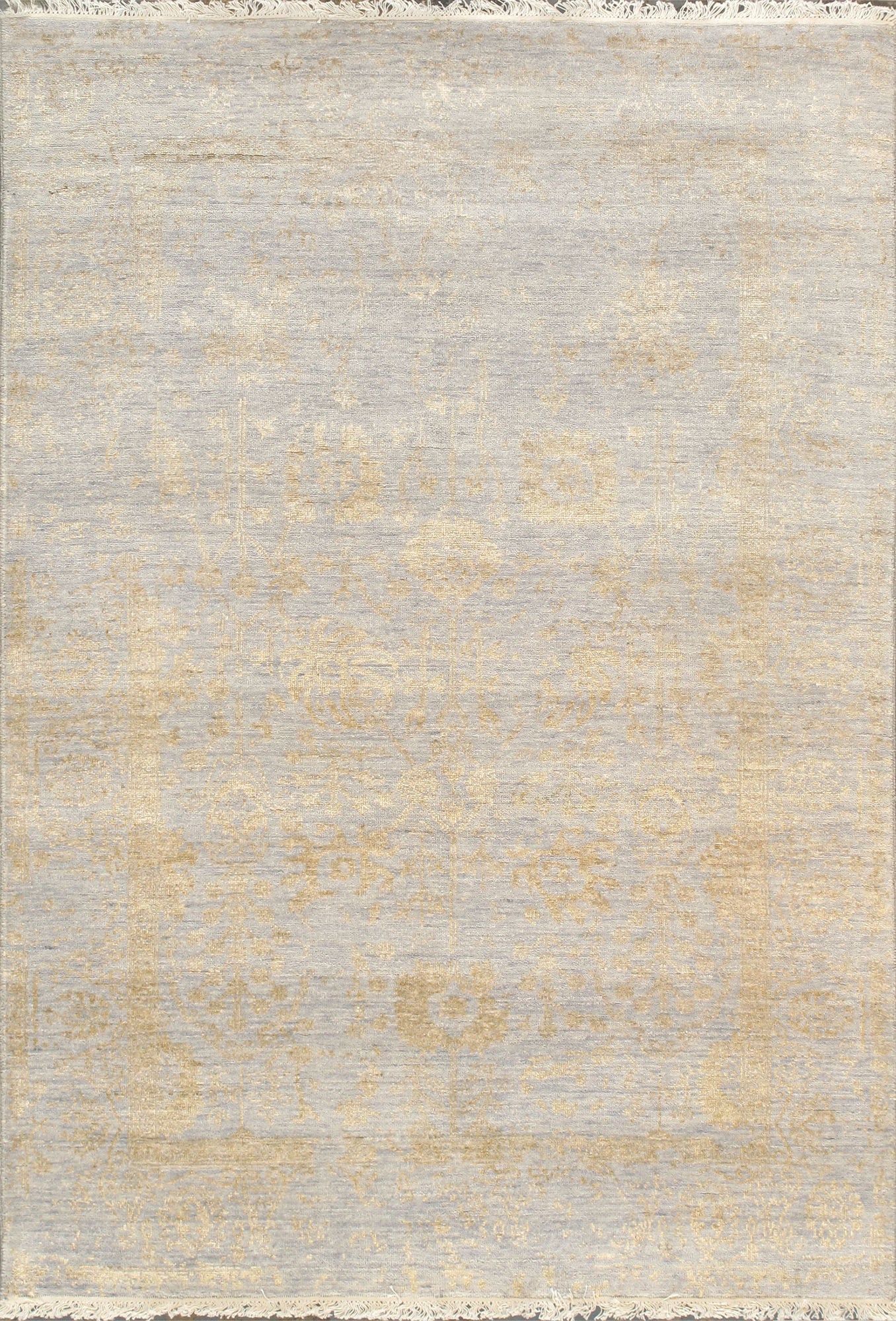 Pasargad Home Transitional Collection Silver Bamboo Silk & Wool Rug 4'0" X 5'9"