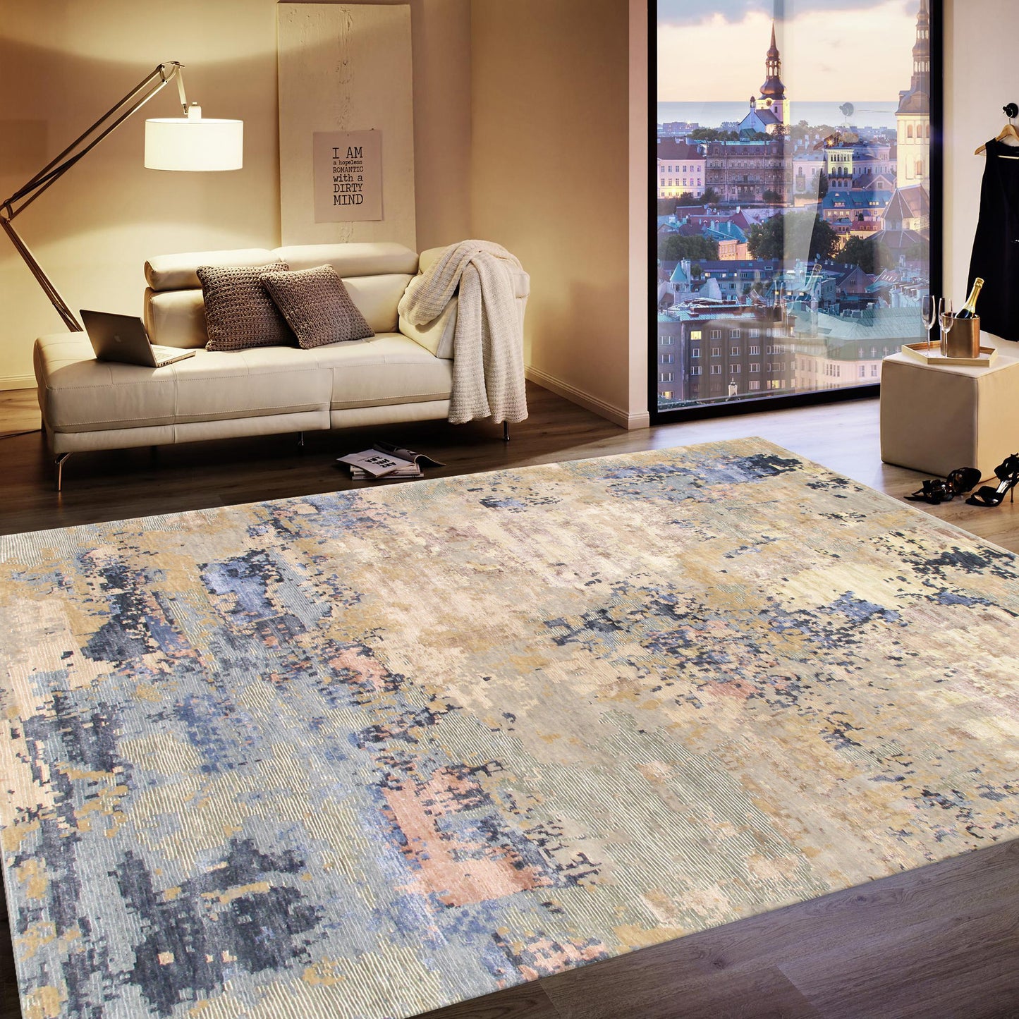 Pasargad Home Modern Collection Beige Silk & Wool Area Rug 10'2" X 13'9"