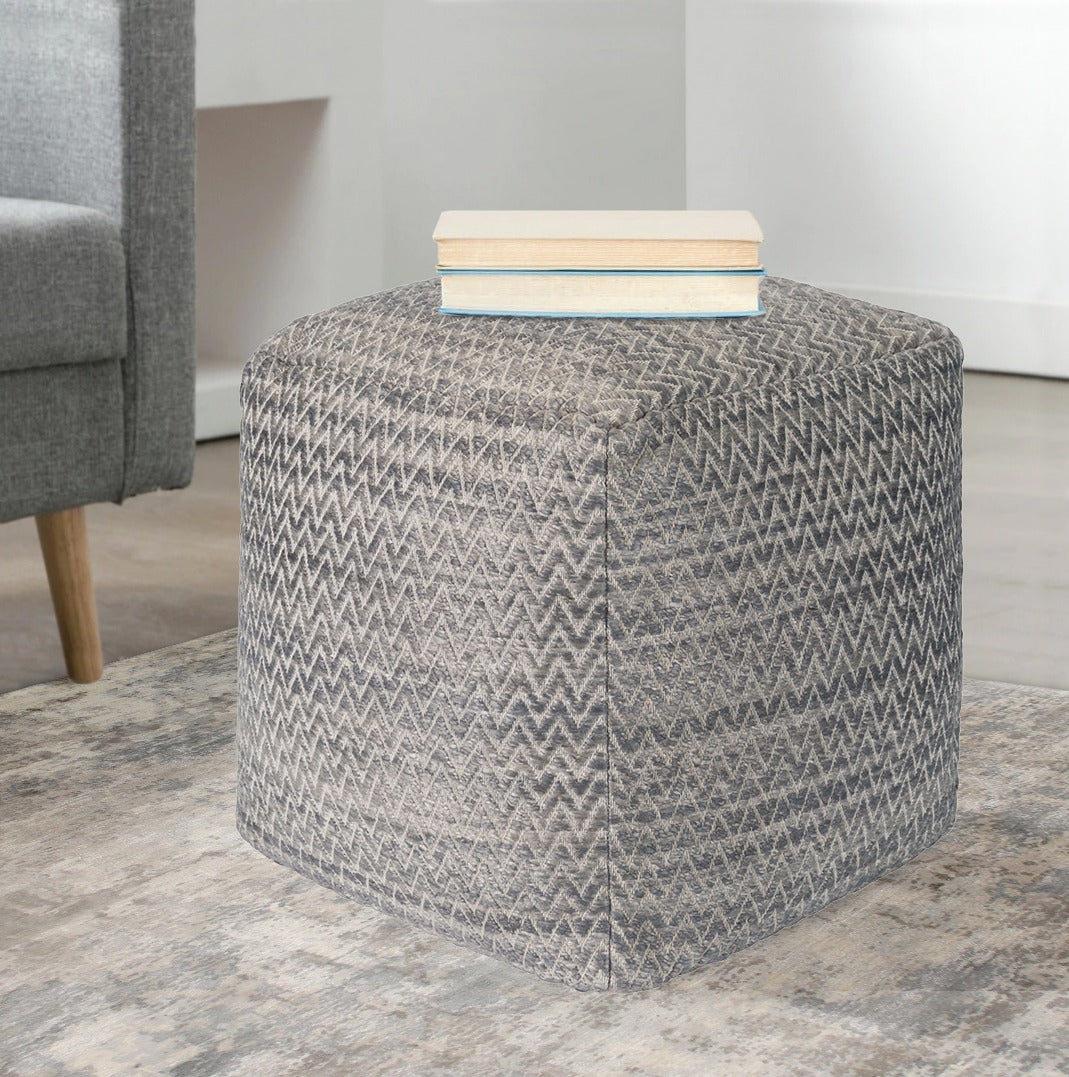 Pasargad Home Galaxy Collection Grey Bamboo Silk & Wool Pouf Ottoman