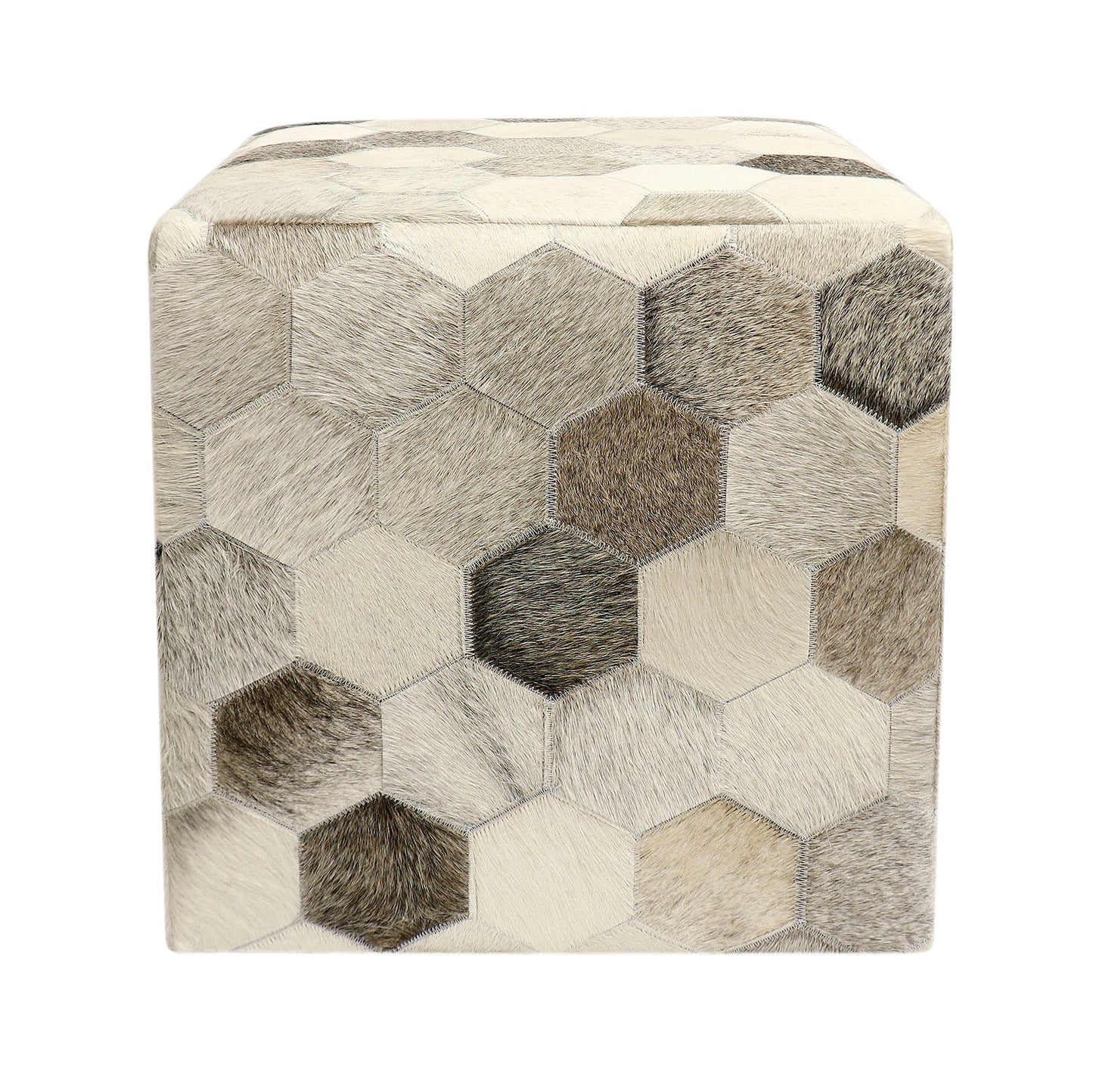 Pasargad Home Galaxy Collection Silver Cowhide Pouf Ottoman