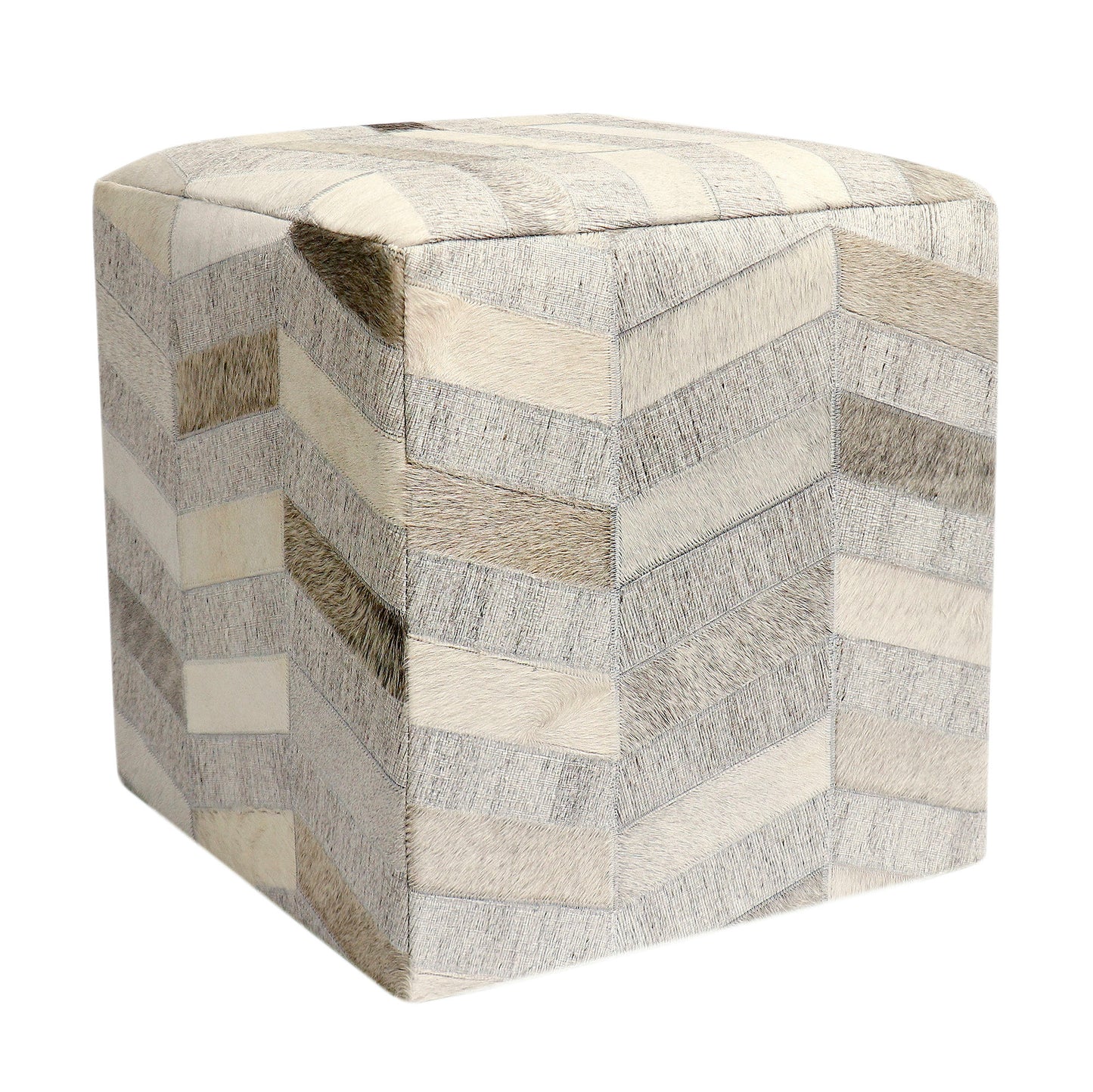 Pasargad Home Galaxy Collection Silver Cowhide&sar Pouf Ottoman