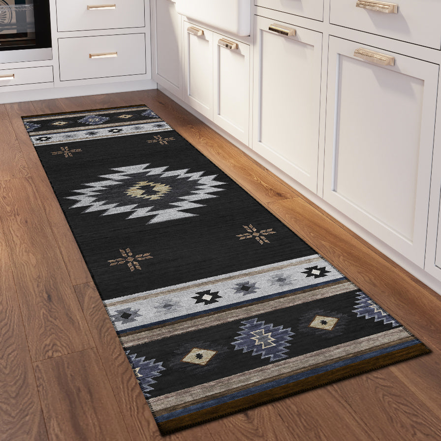 Indoor/Outdoor Phoenix PH4 Black Washable 2'3" x 7'6" Runner Rug