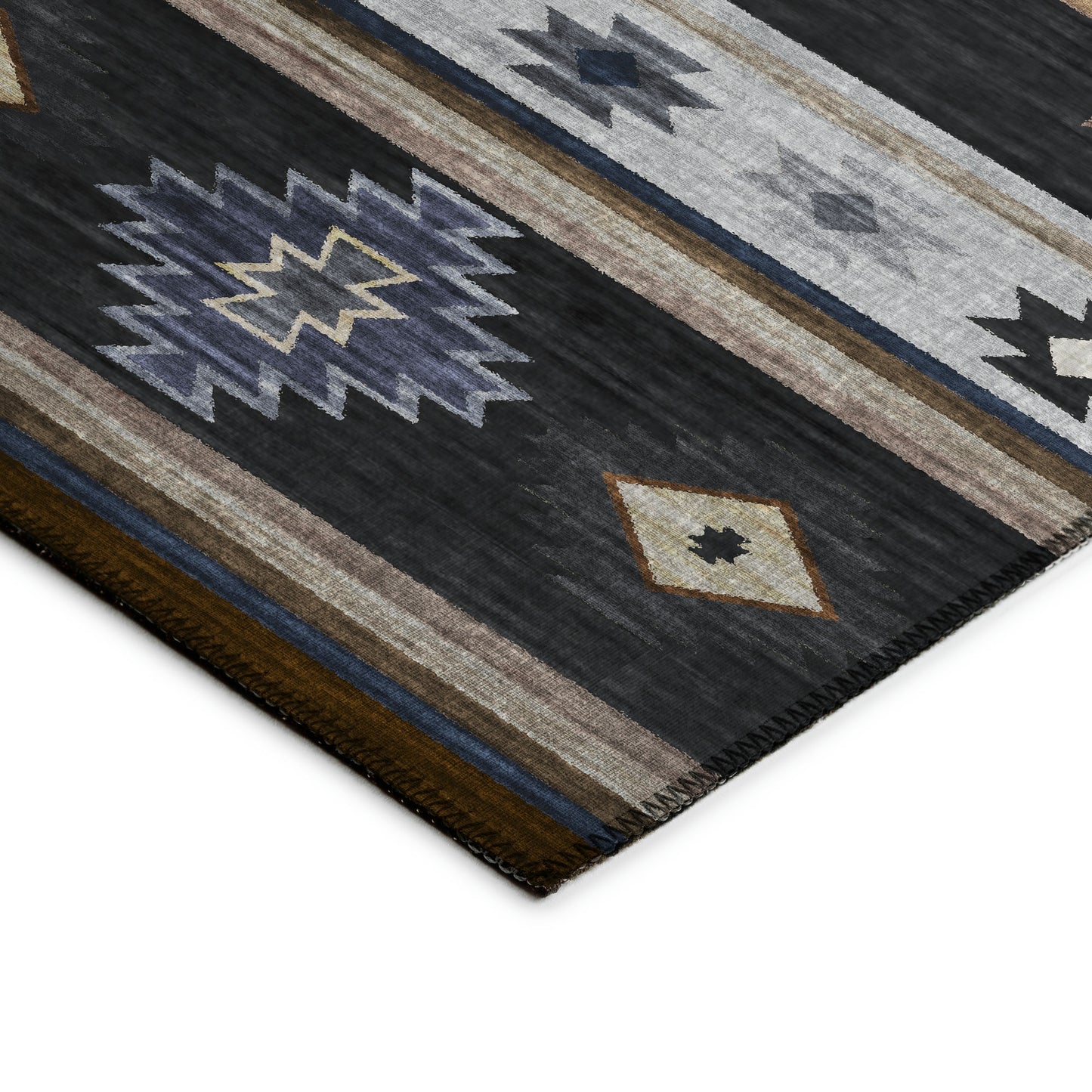 Indoor/Outdoor Phoenix PH4 Black Washable 2'3" x 7'6" Runner Rug