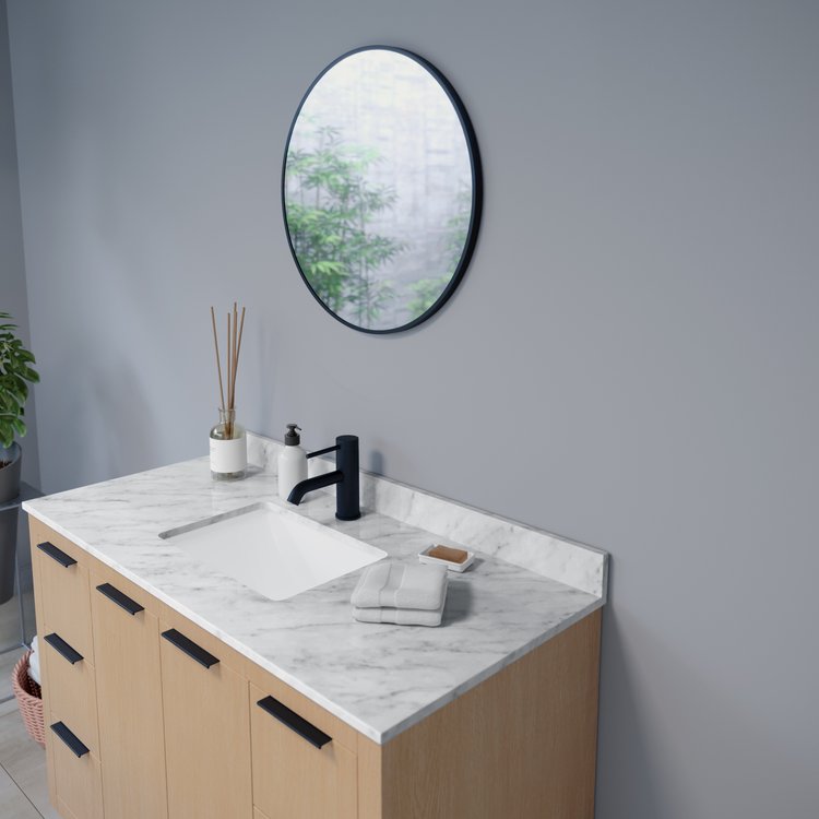 Nuova 24 in. x 24 in. Framed Round Mirror in Matte Black