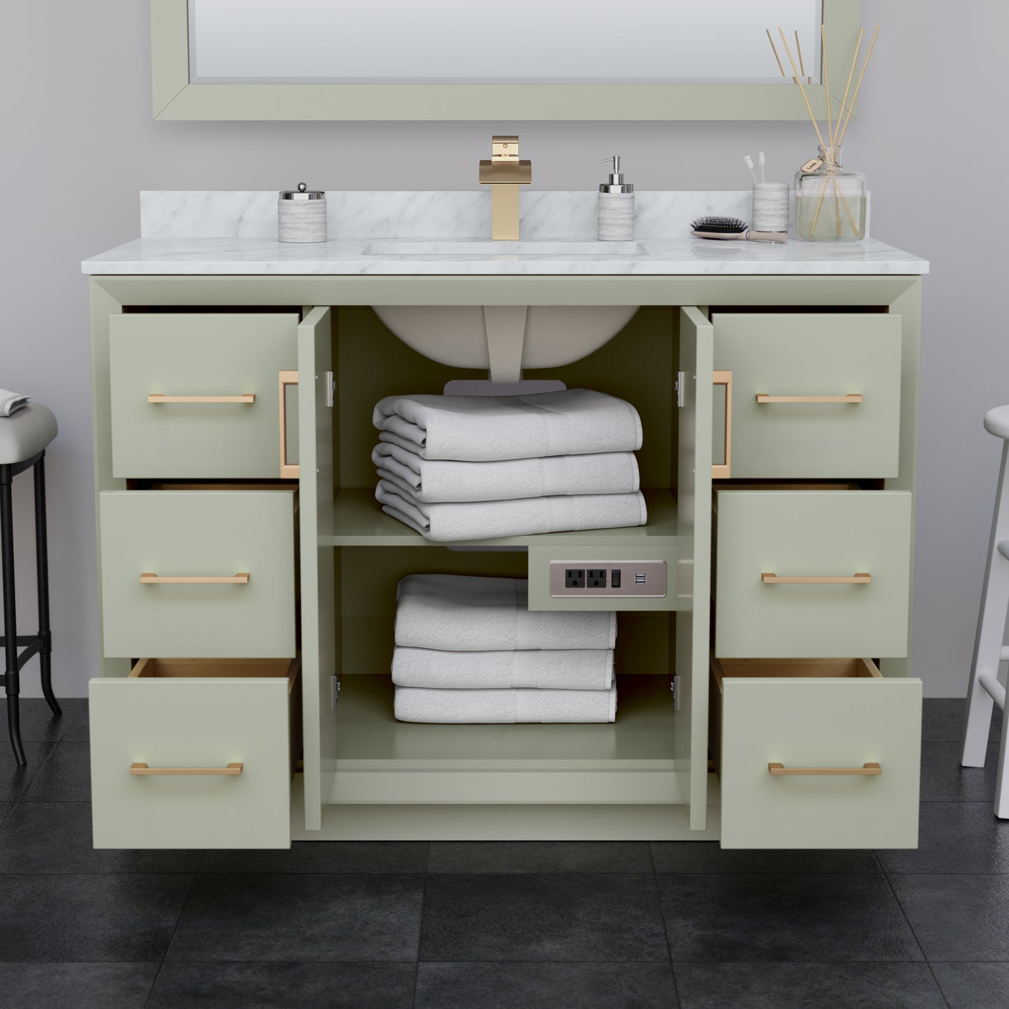Strada 48 Inch Single Vanity in Light Green, Brushed Nickel Trim, 46 Inch Mirror