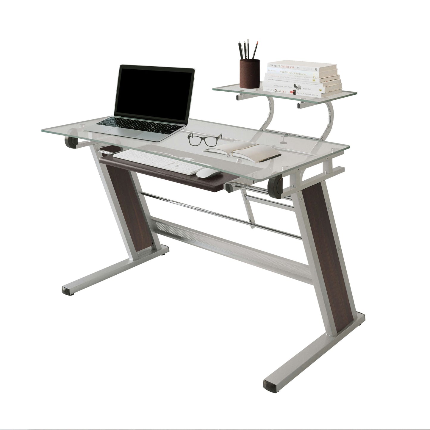 Techni Mobili Home Office Workstation with Sturdy Chrome Base, Glass