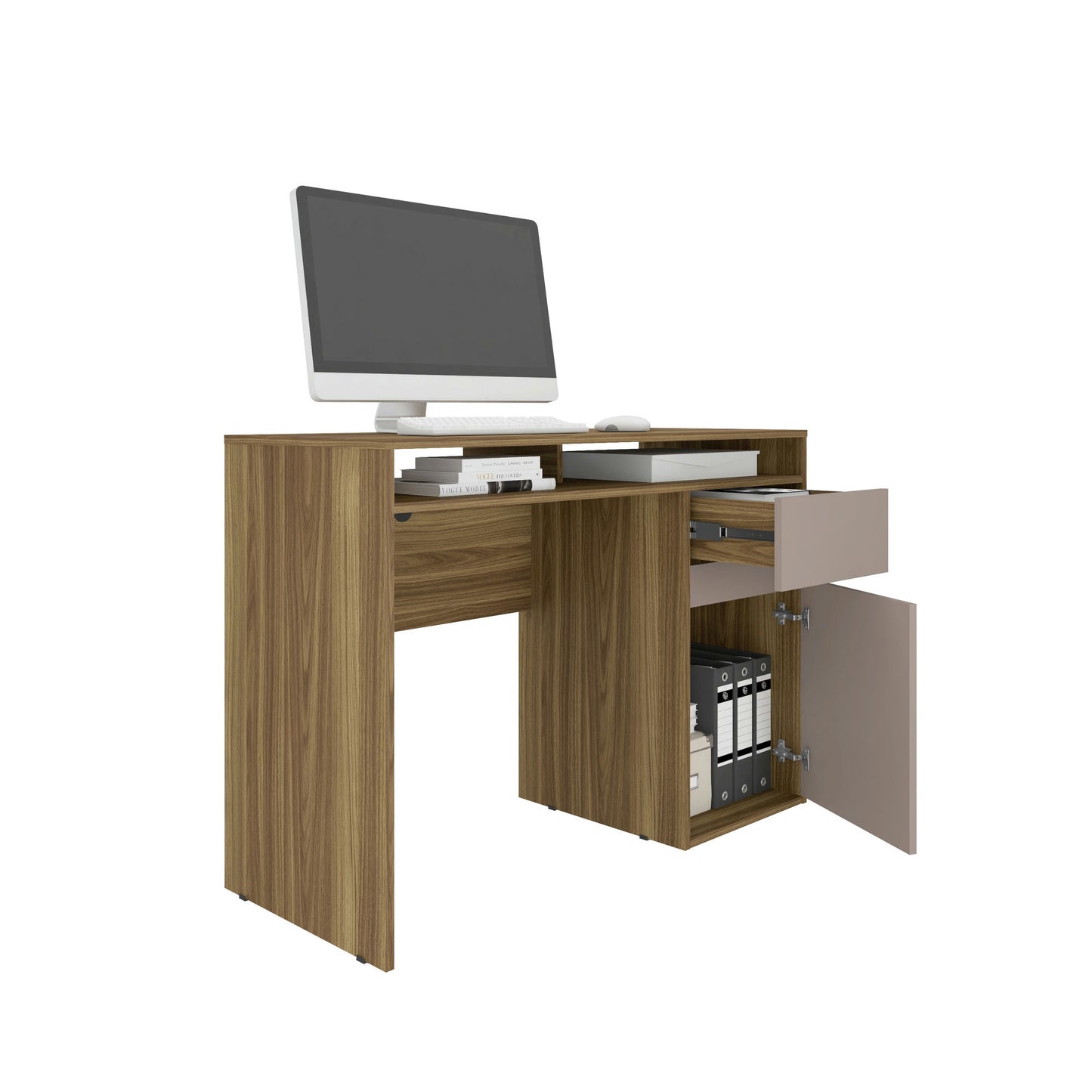 Techni Mobili Home Office Workstation with Storage, Walnut