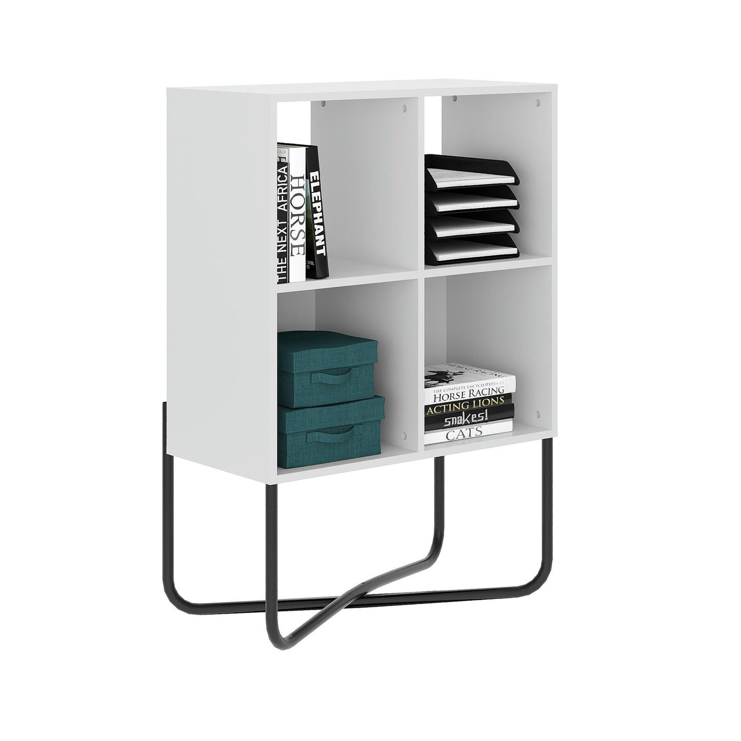 Techni Mobili Modern Geometric Bookcase, White