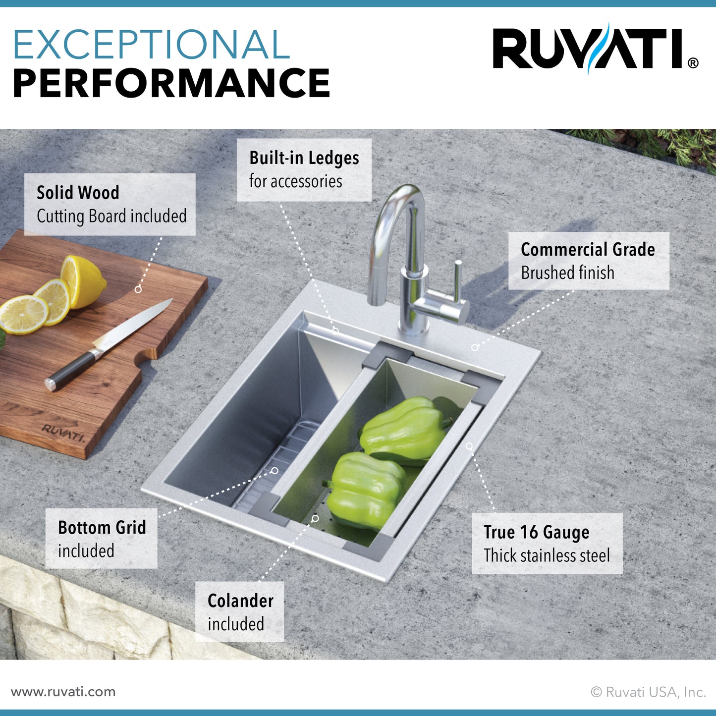 Ruvati Vino 15 x 20 inch Topmount Bar Sink