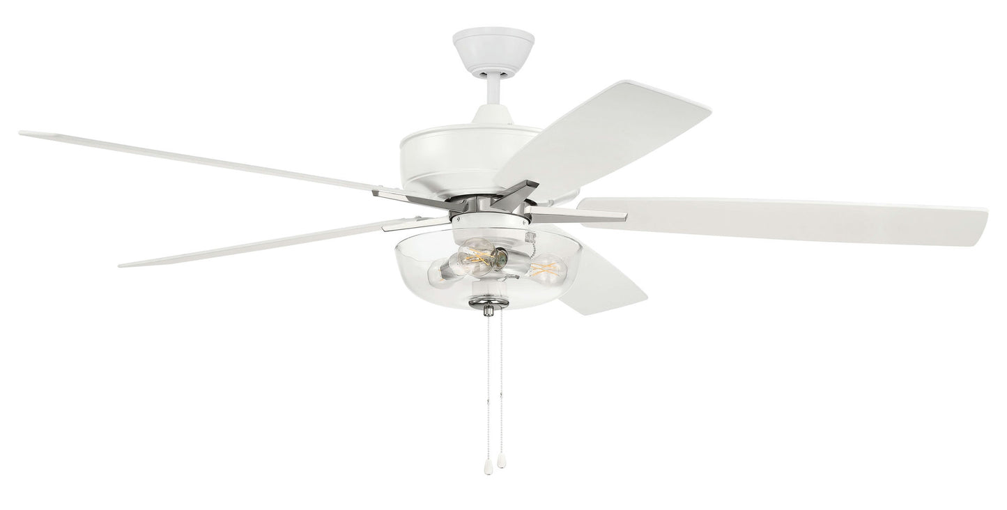 60" Super Pro Fan w/ Clear Bowl Light Kit White/Nickel, rev White Oak Blades