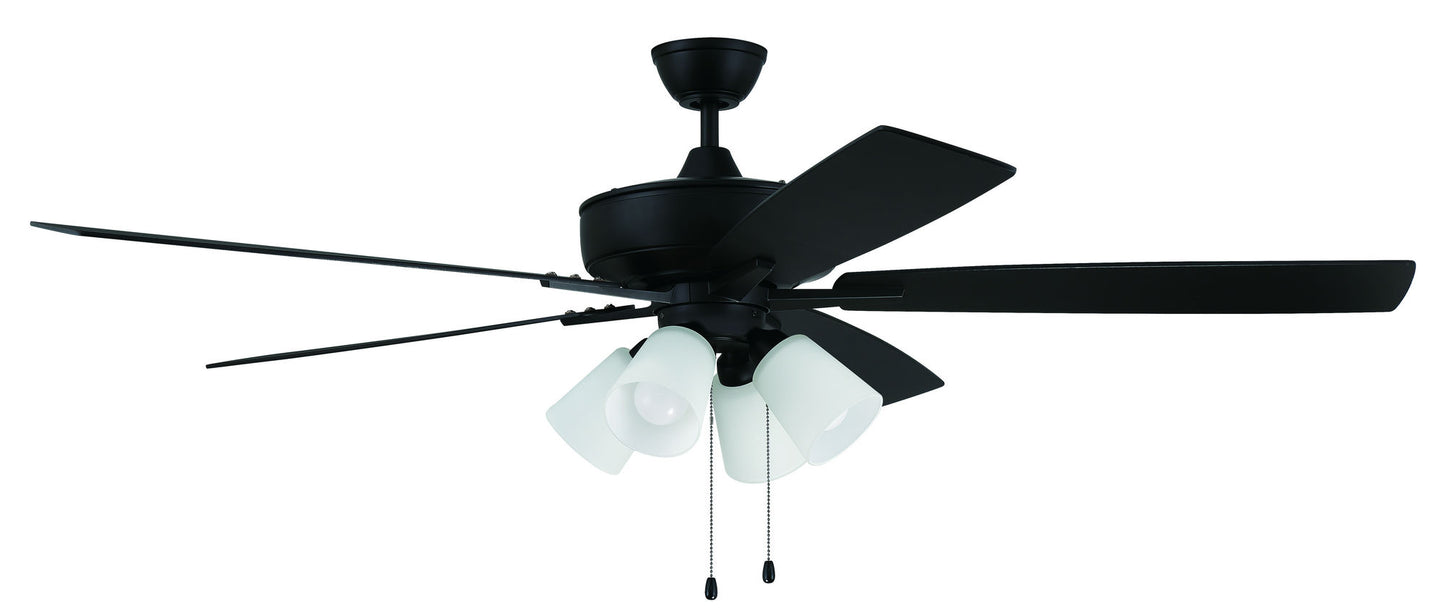60" Super Pro Fan with 4 Light Kit White Glass and Blades in Flat Black