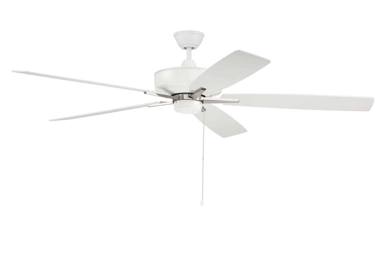 60" Super Pro Fan in White/Polished Nickel w/ Reversible White/Washed Oak Blades