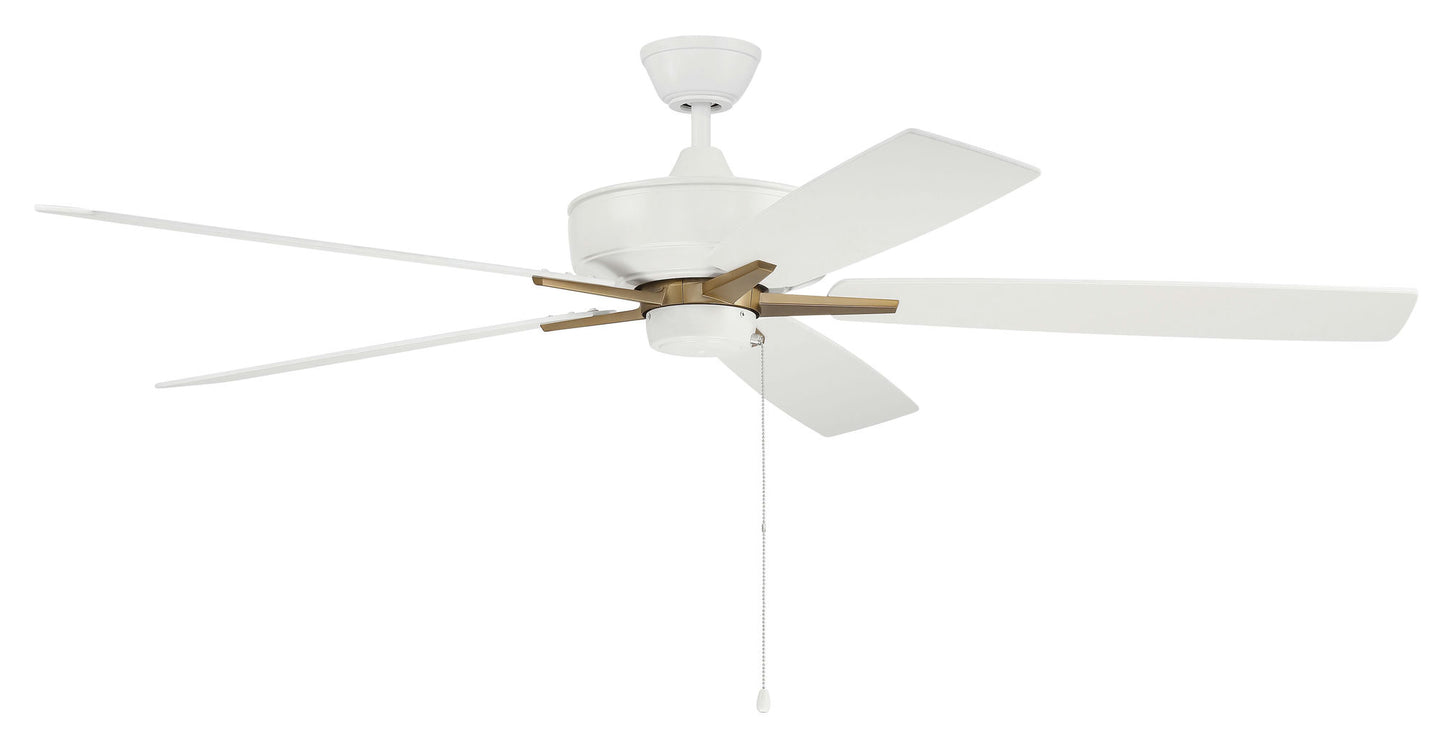 60" Super Pro Fan in White/Satin Brass with Reversible White/Washed Oak Blades