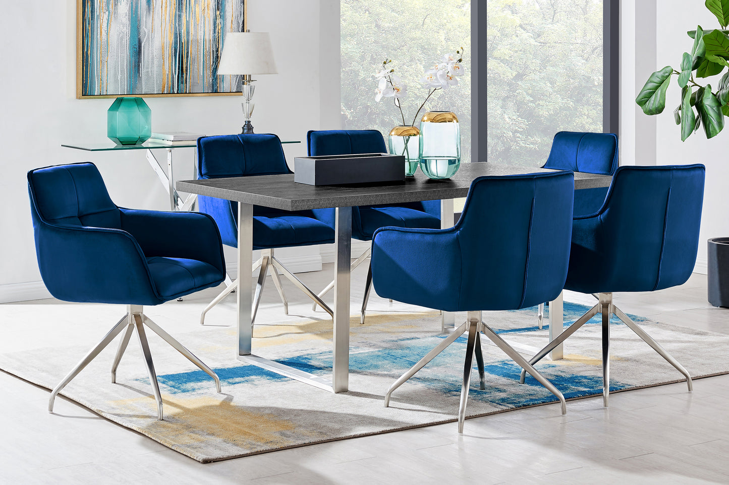 Fenton and Blue Noah 7 Piece Modern Rectangular Dining Set