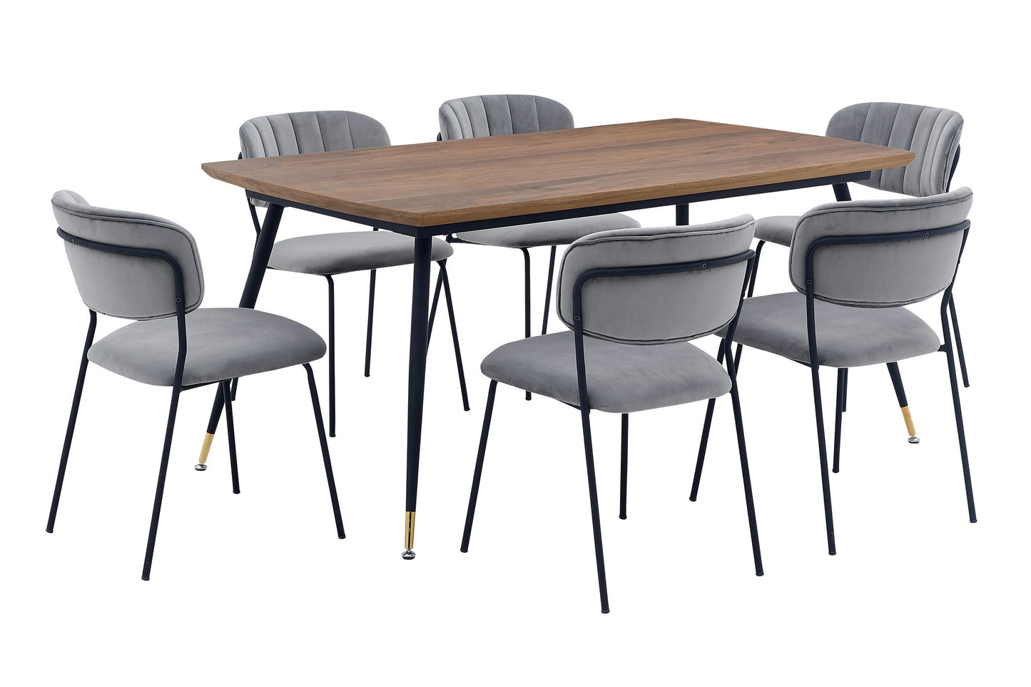 Messina and Carlo Gray Velvet 7 Piece Rectangular Dining Set
