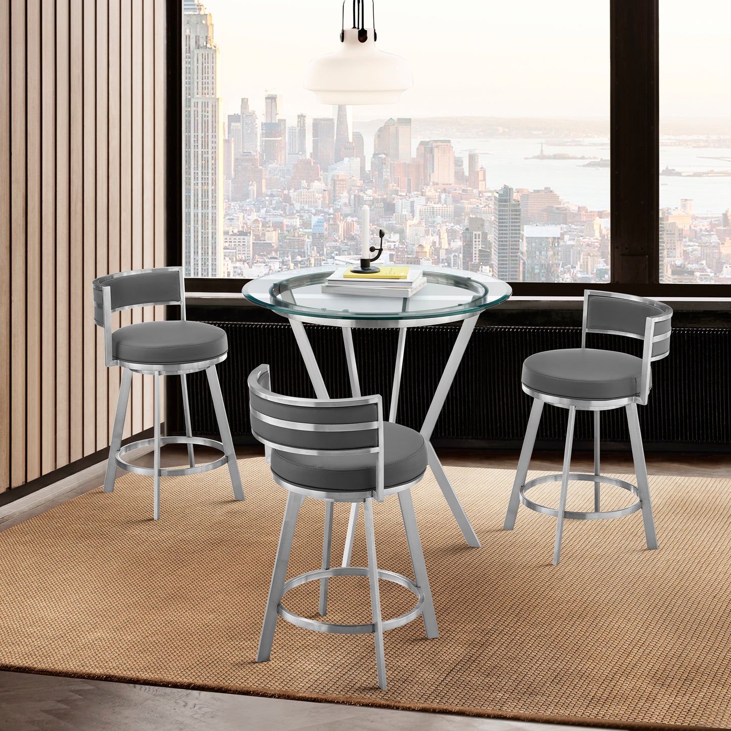 Naomi and Roman 4-Piece Counter Height Dining Set in Brushed Stainless Steel