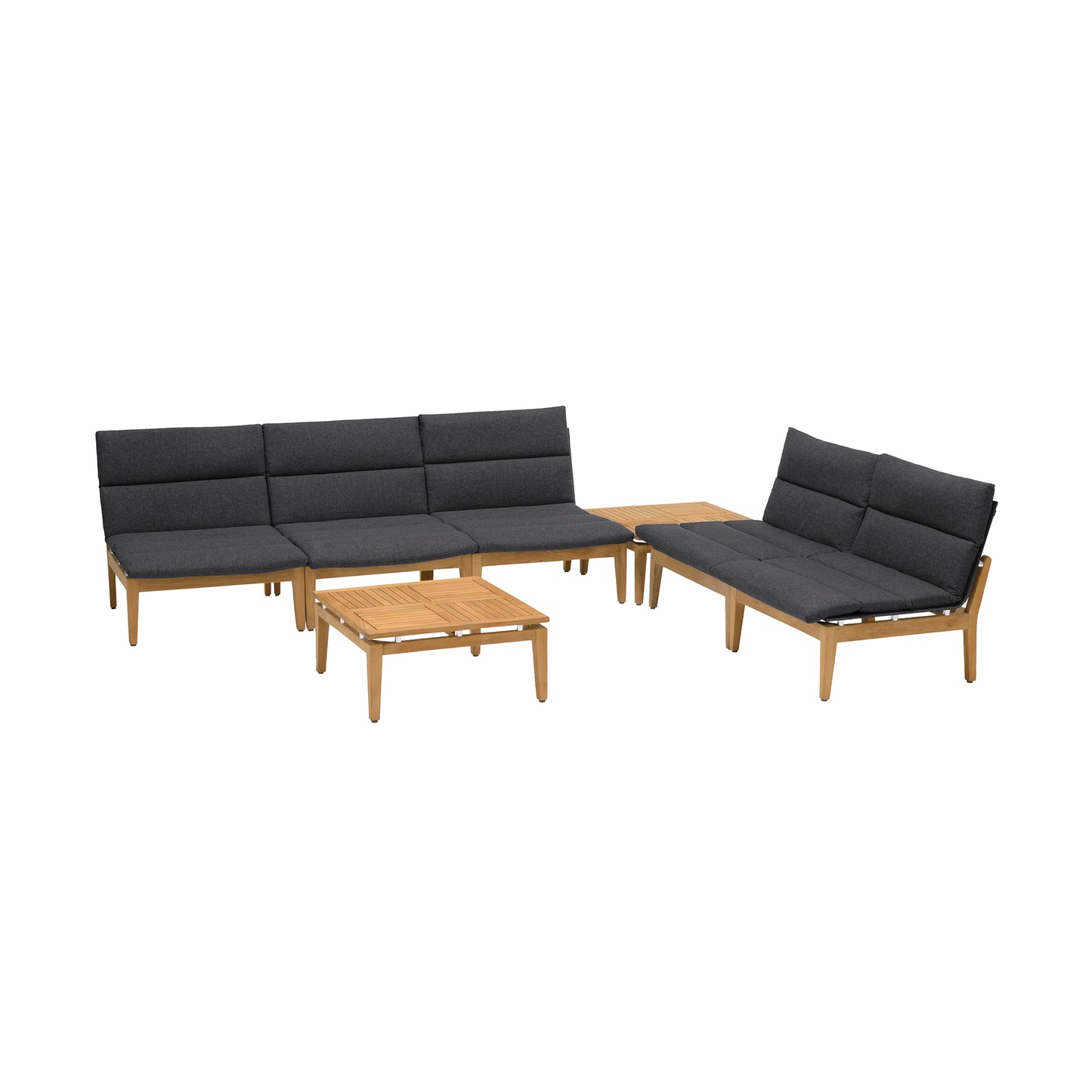 Arno 7 Piece Teak Wood Seating Set in Charcoal Olefin