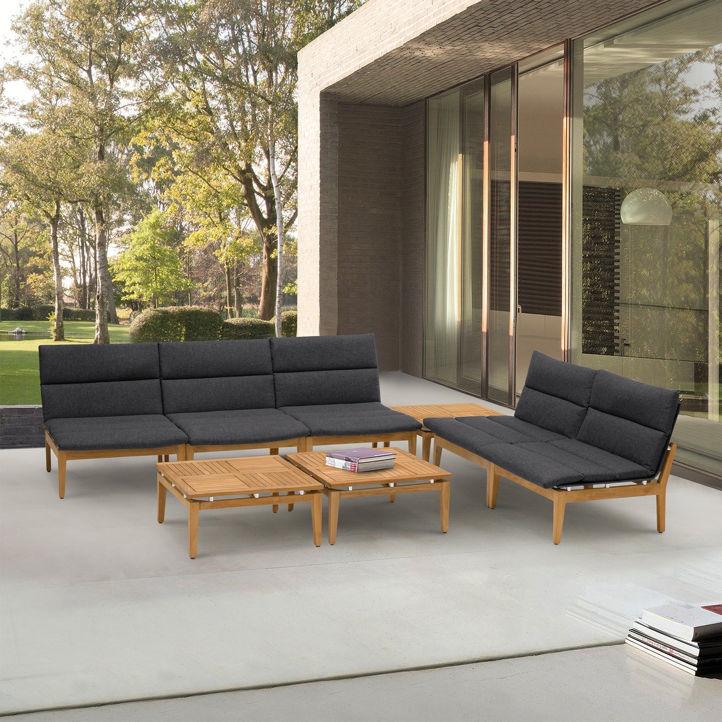 Arno 8 Piece Teak Wood Seating Set in Charcoal