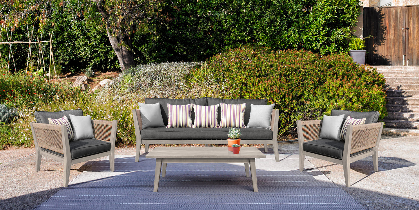 Condesa 4 Piece Patio Furniture Set in Acacia Wood and with Charcoal Cushions
