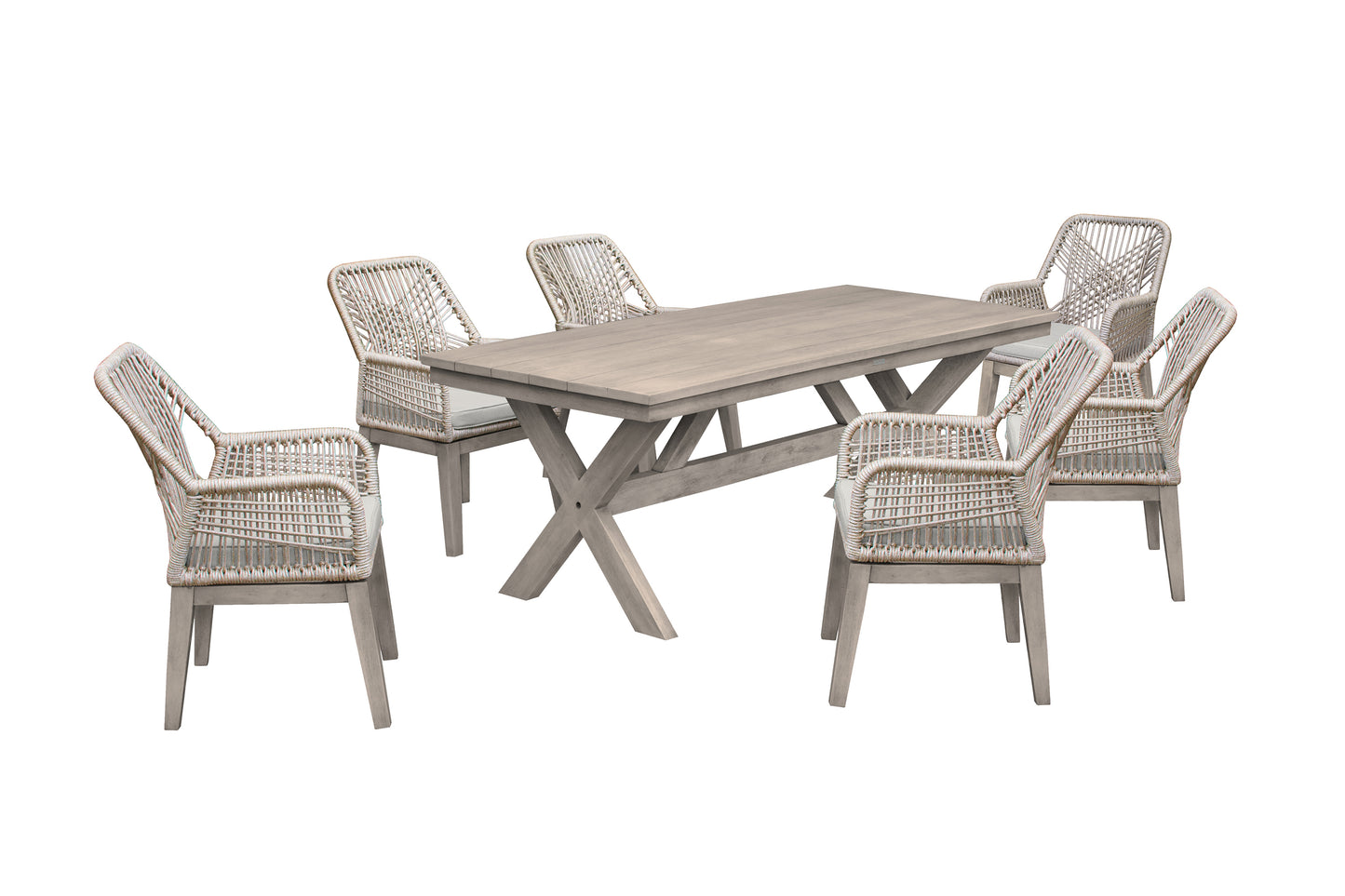 Costa 7-Piece Patio Dining Set with Arm Chairs in Grey Acacia Wood and Rope