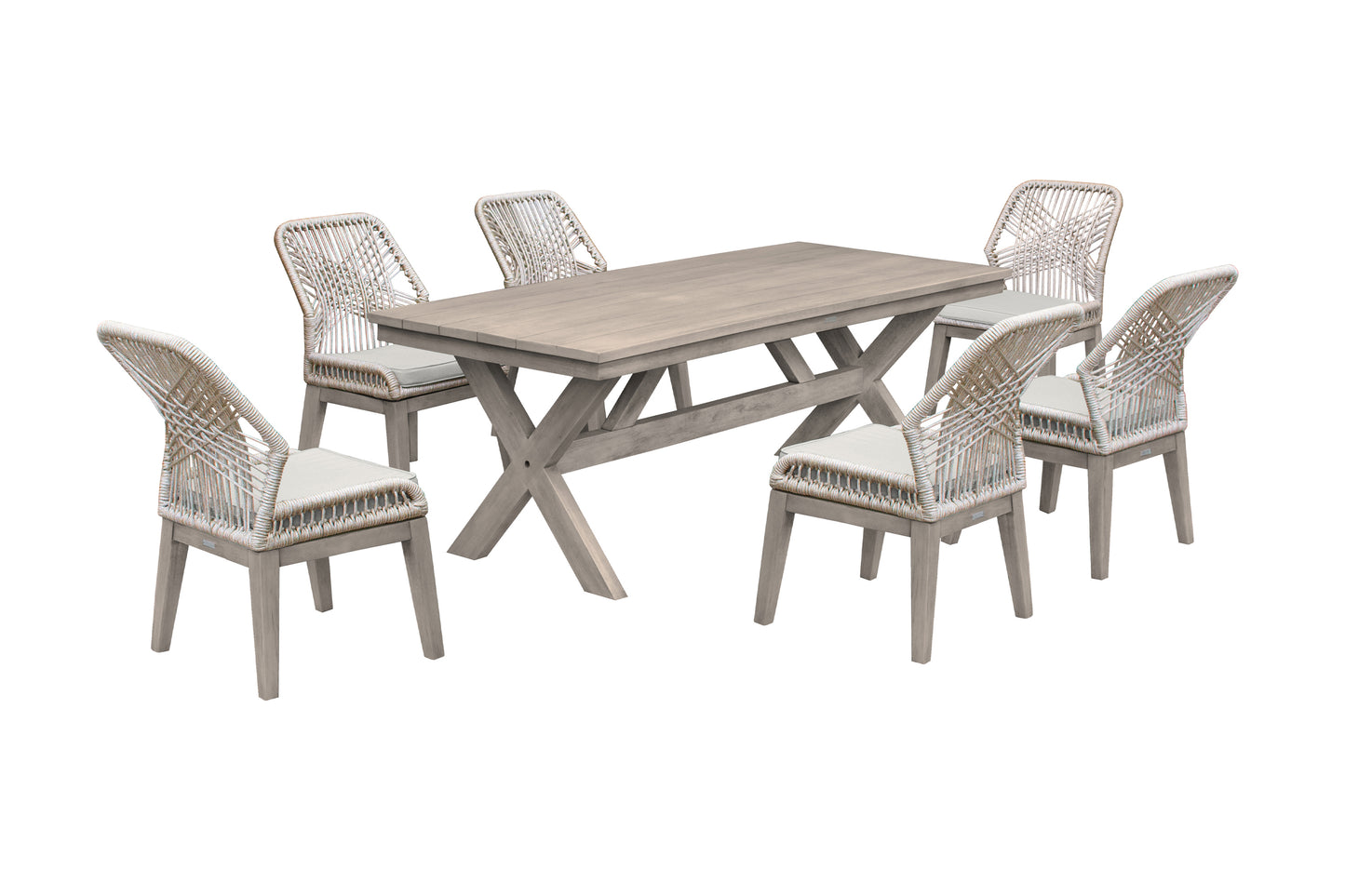Costa Patio 7-Piece Dining Table Set with Side Chairs in Grey Acacia Wood and