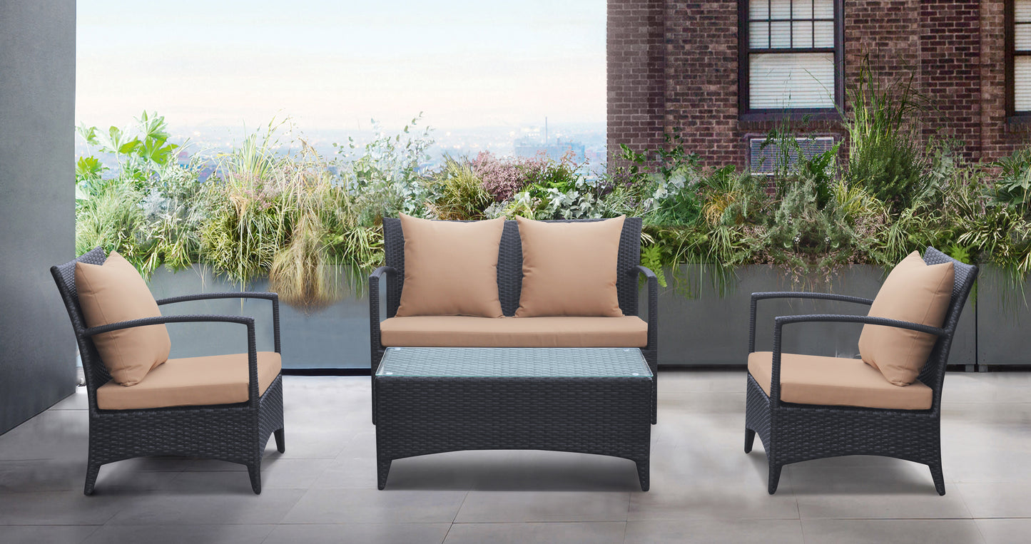 Havana 4 piece Wicker Patio Set with Brown Fabric Cushions