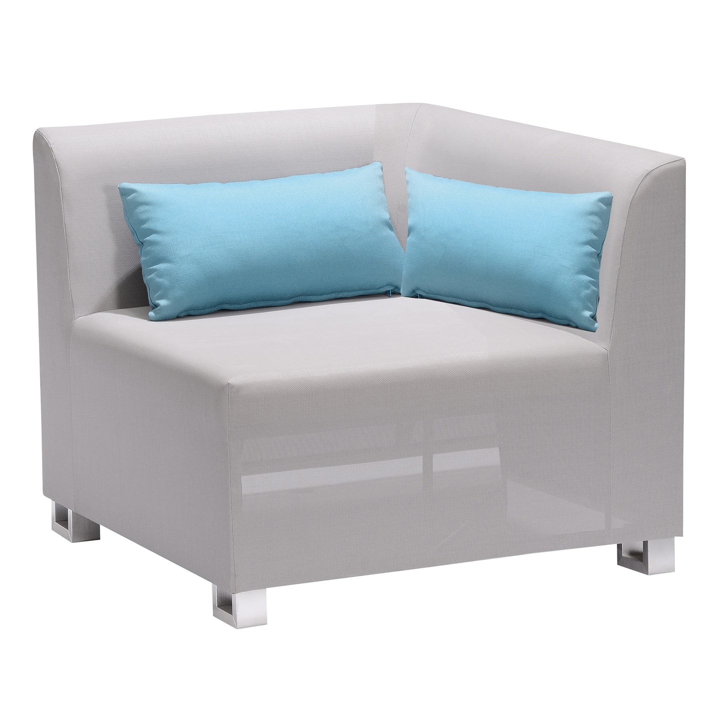 Lagoon 4 piece Textilene Sectional Set in Taupe with Sky Blue Accent Pillows