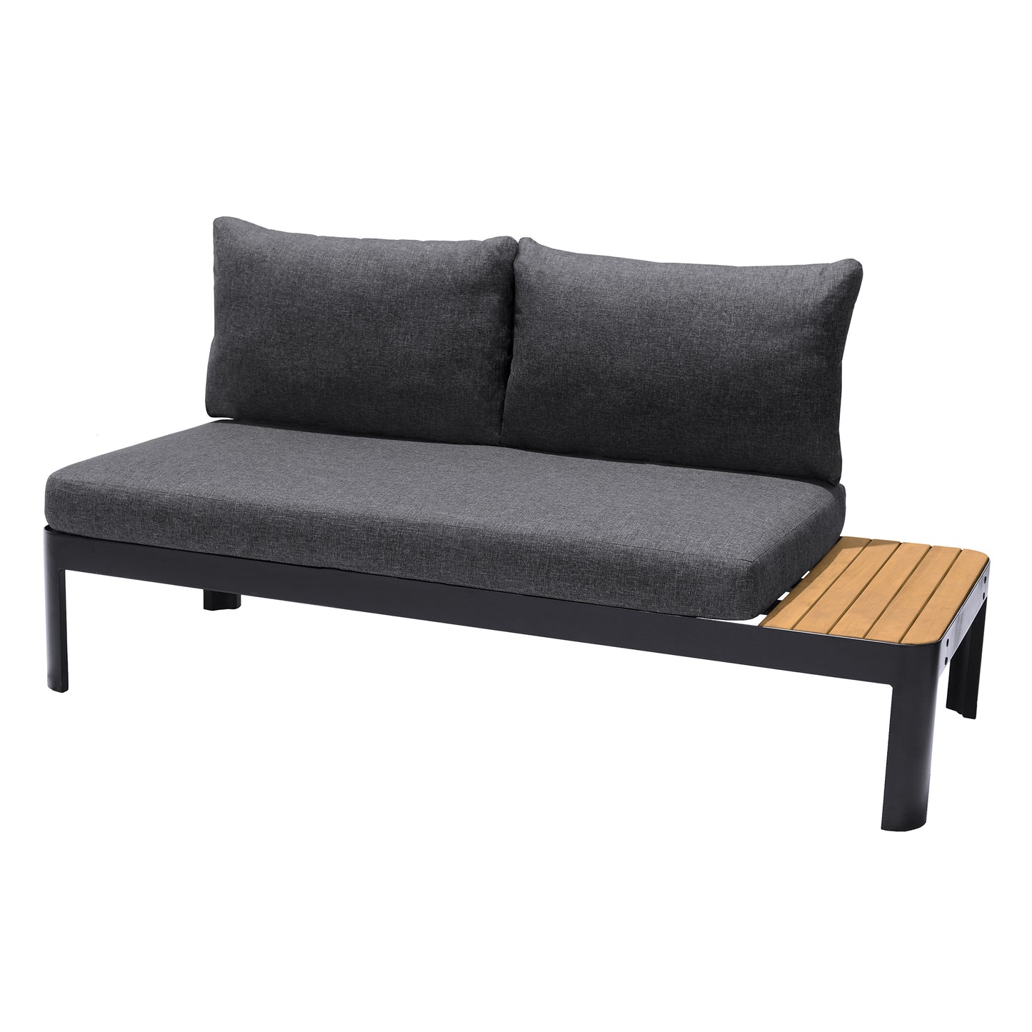 Portals Outdoor 2 piece Sofa Set in Black Finish with Natural Teak Wood Accent