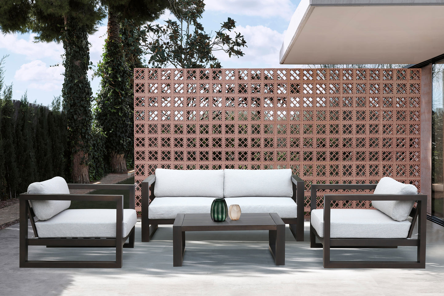 Paradise 4 Piece Dark Eucalyptus Wood Sofa Seating Set with Grey Cushions