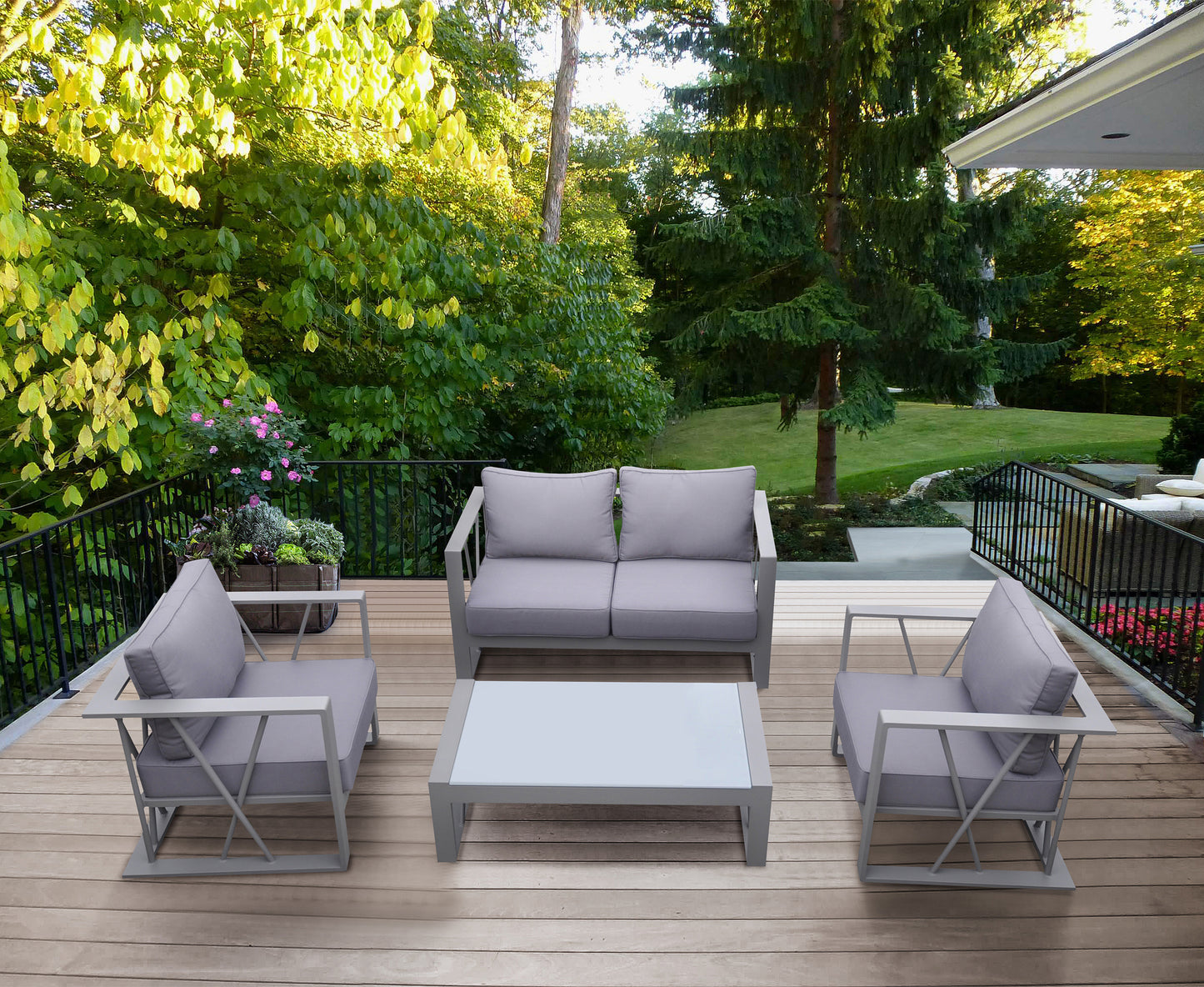 St Barts 4 piece Patio Aluminum Set with Grey Fabric Cushions