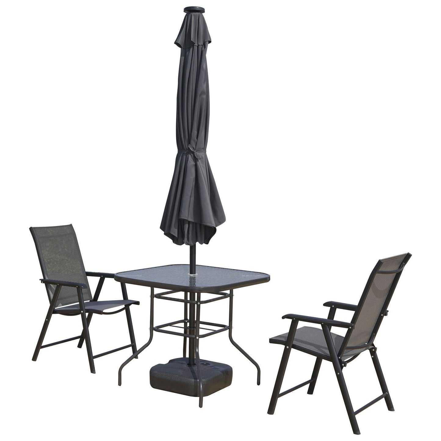 LeisureMod Sierra 9 ft Steel Market Umbrella With Solar Powerd LED & Tilt - Gray