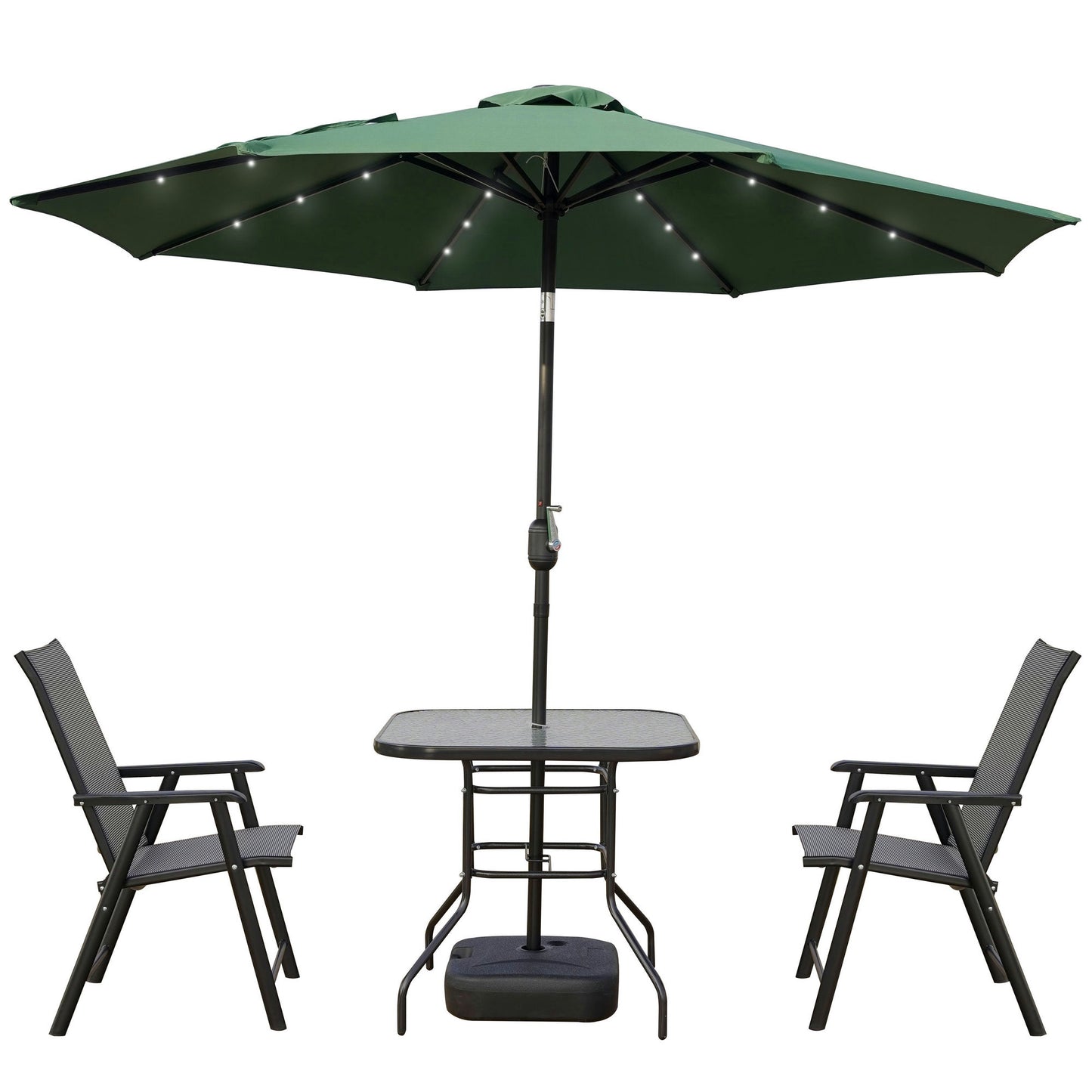 LeisureMod Sierra 9 ft Steel Market Umbrella With Solar Powerd LED - Green