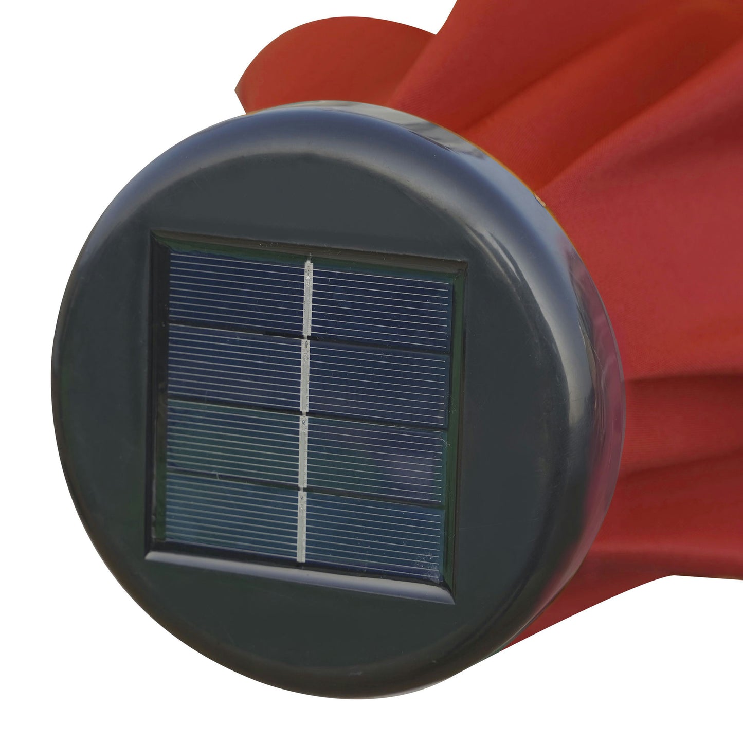 LeisureMod Sierra 9 ft Steel Market Umbrella With Solar Powerd LED & Tilt - Red