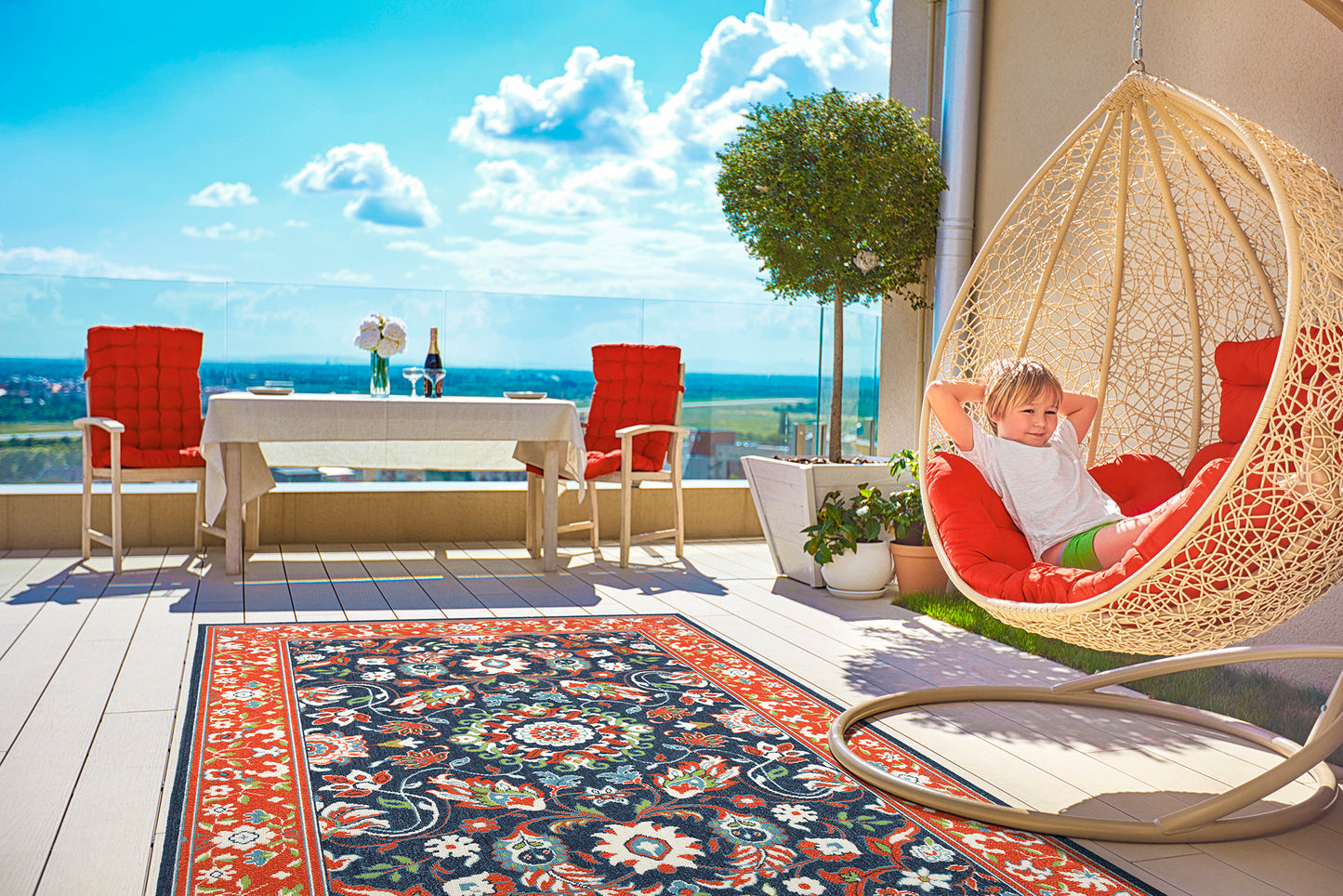 Kaleen Sunice Collection Tangerine Navy Area Rug 5' x 7'6"