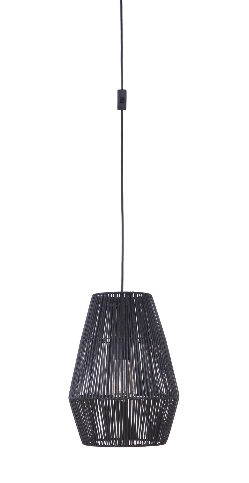 Portable Swag Pendant w/Rattan Shade in Flat Black, SW2009-FB