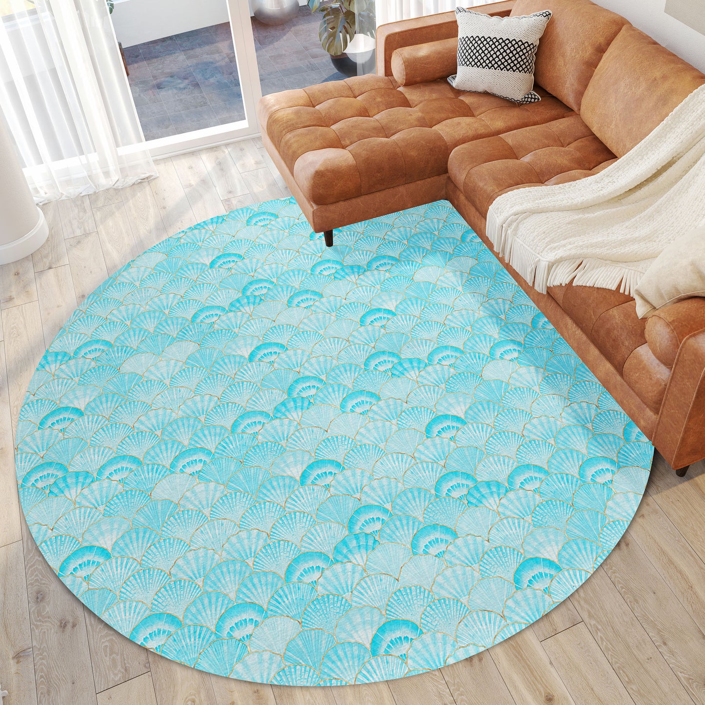 Indoor/Outdoor Seabreeze SZ2 Teal Washable 8' x 8' Round Rug