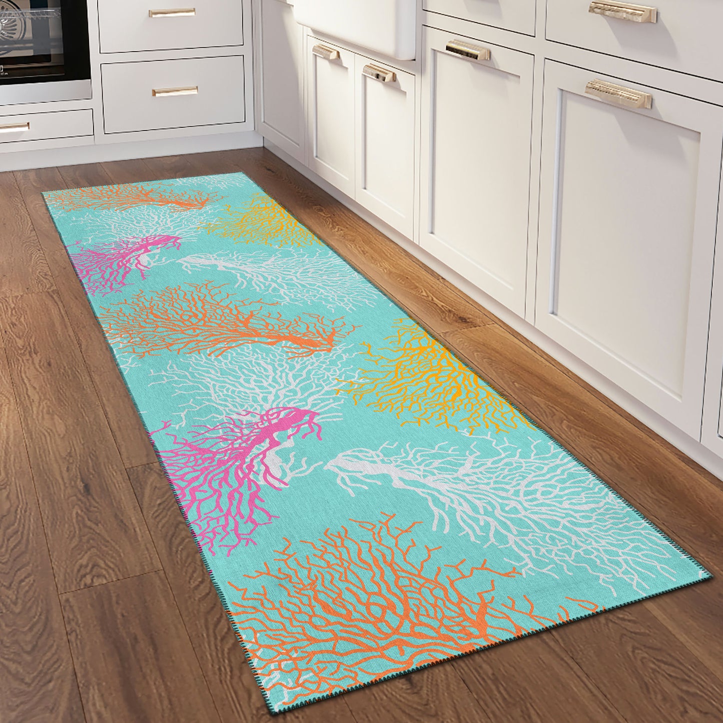 Indoor/Outdoor Seabreeze SZ3 Teal Washable 2'3" x 7'6" Runner Rug