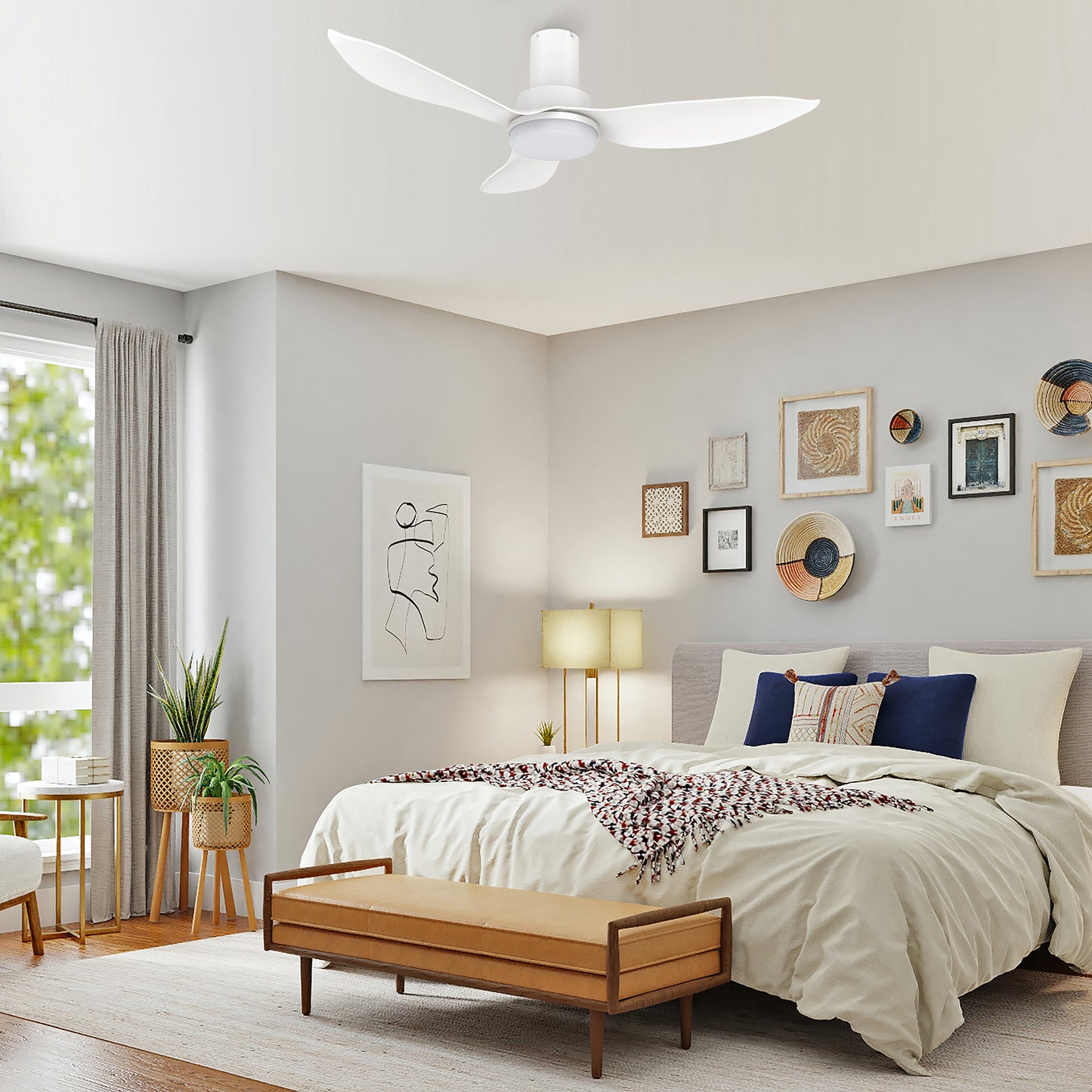 Ryna 36 Inch 3-Blade Smart Ceiling Fan - White