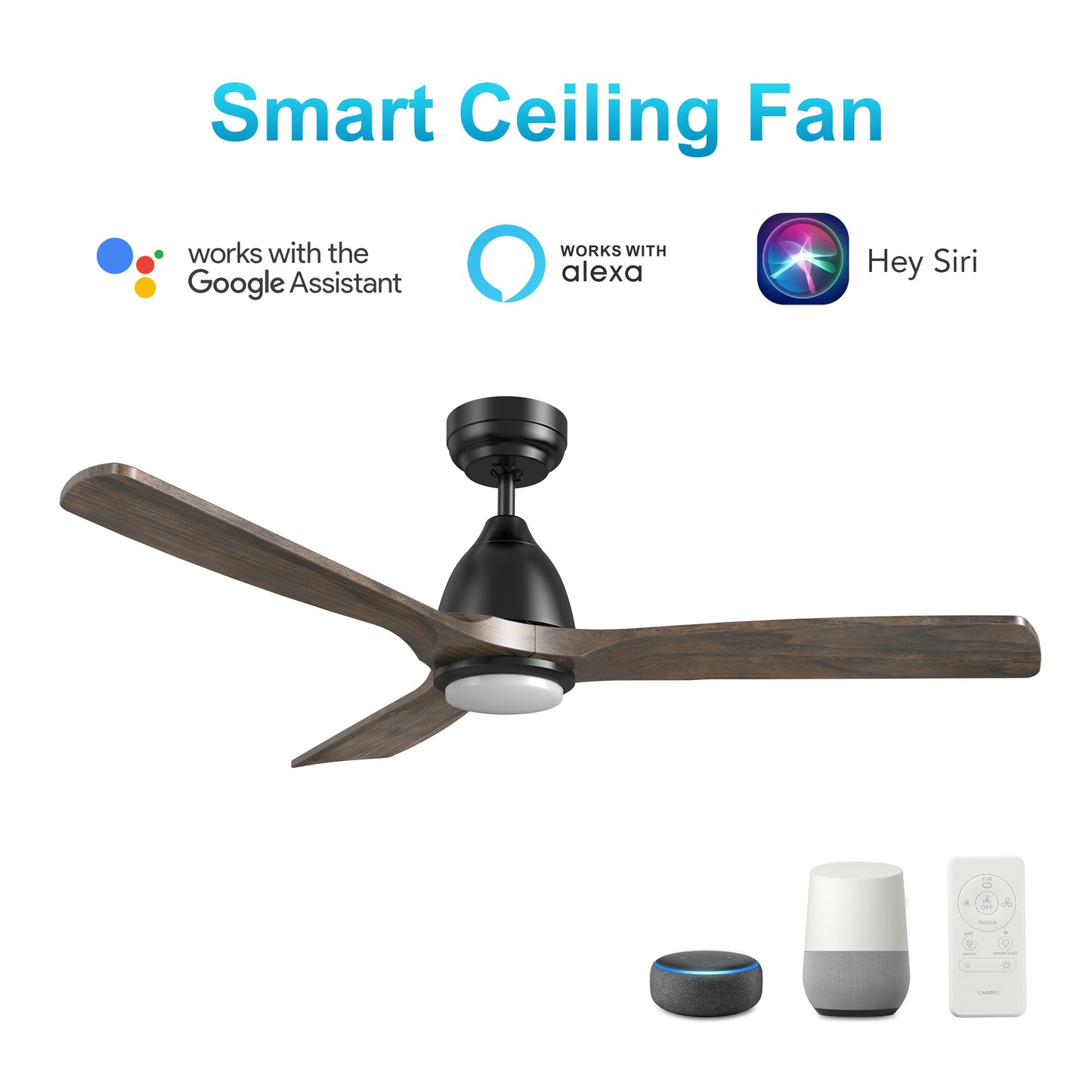 Riley 48 Inch 3-Blade Smart Ceiling Fan - Black