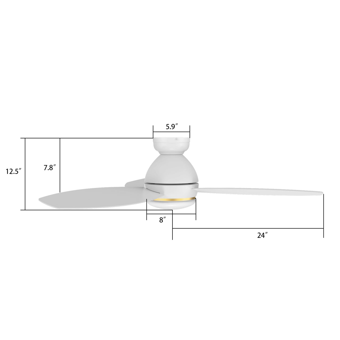 Hobart 48 Inch 3-Blade Flush Mount Smart Ceiling Fan - White