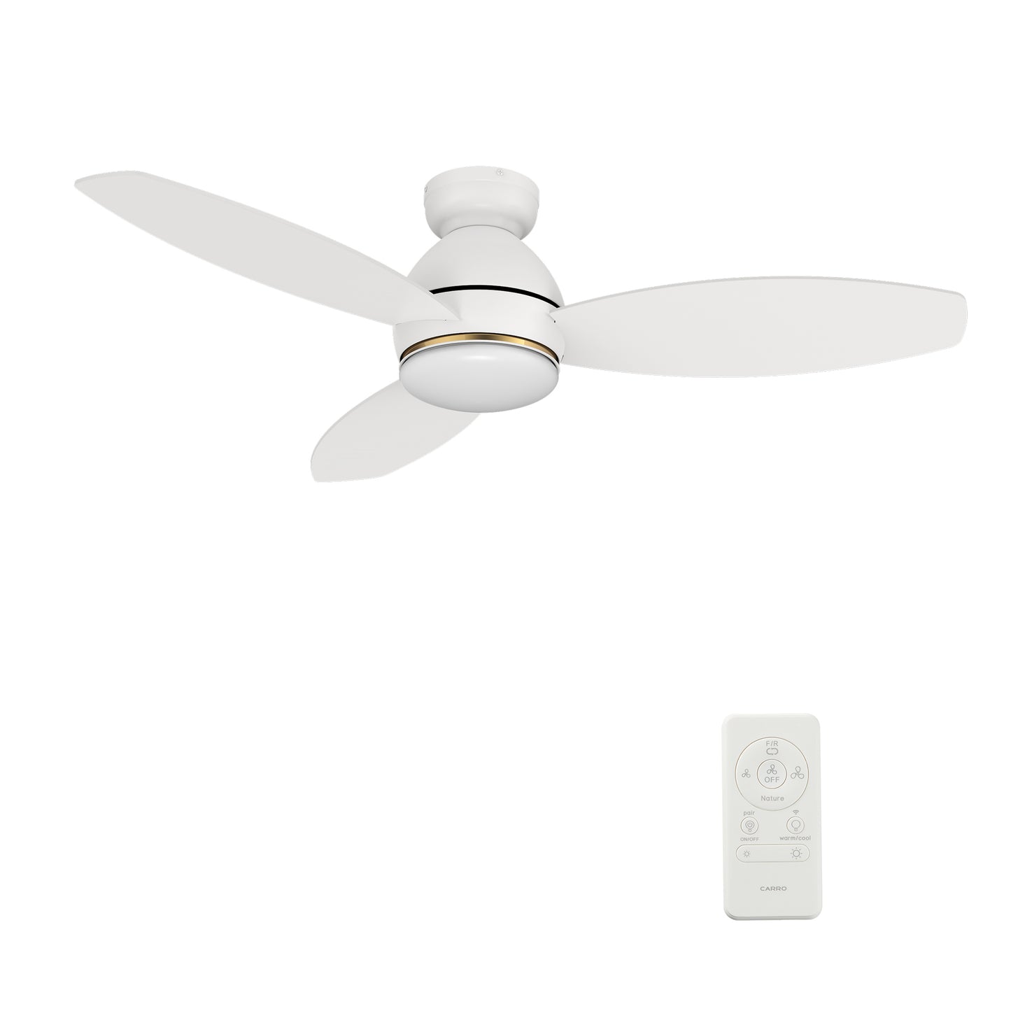 Hobart 48 Inch 3-Blade Flush Mount Smart Ceiling Fan - White