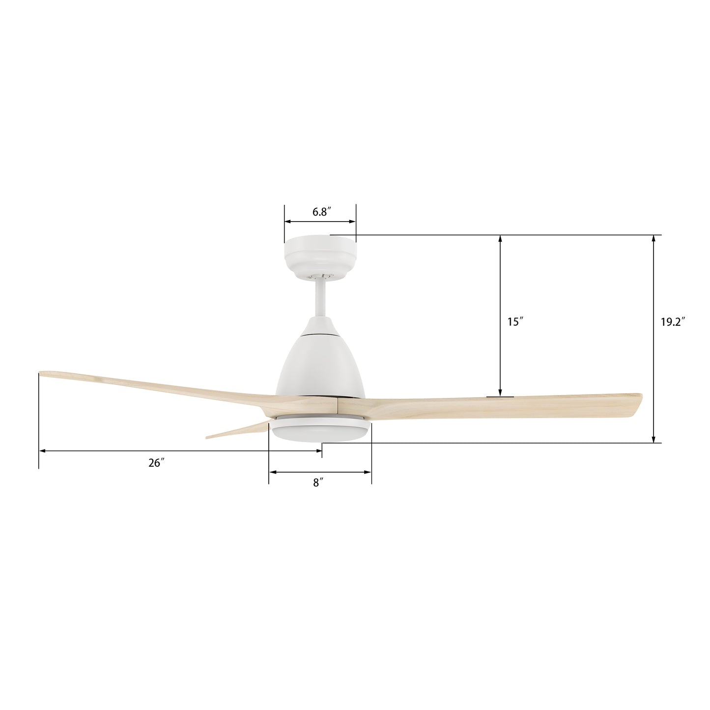 Perry 52 Inch 3-Blade Smart Ceiling Fan - White