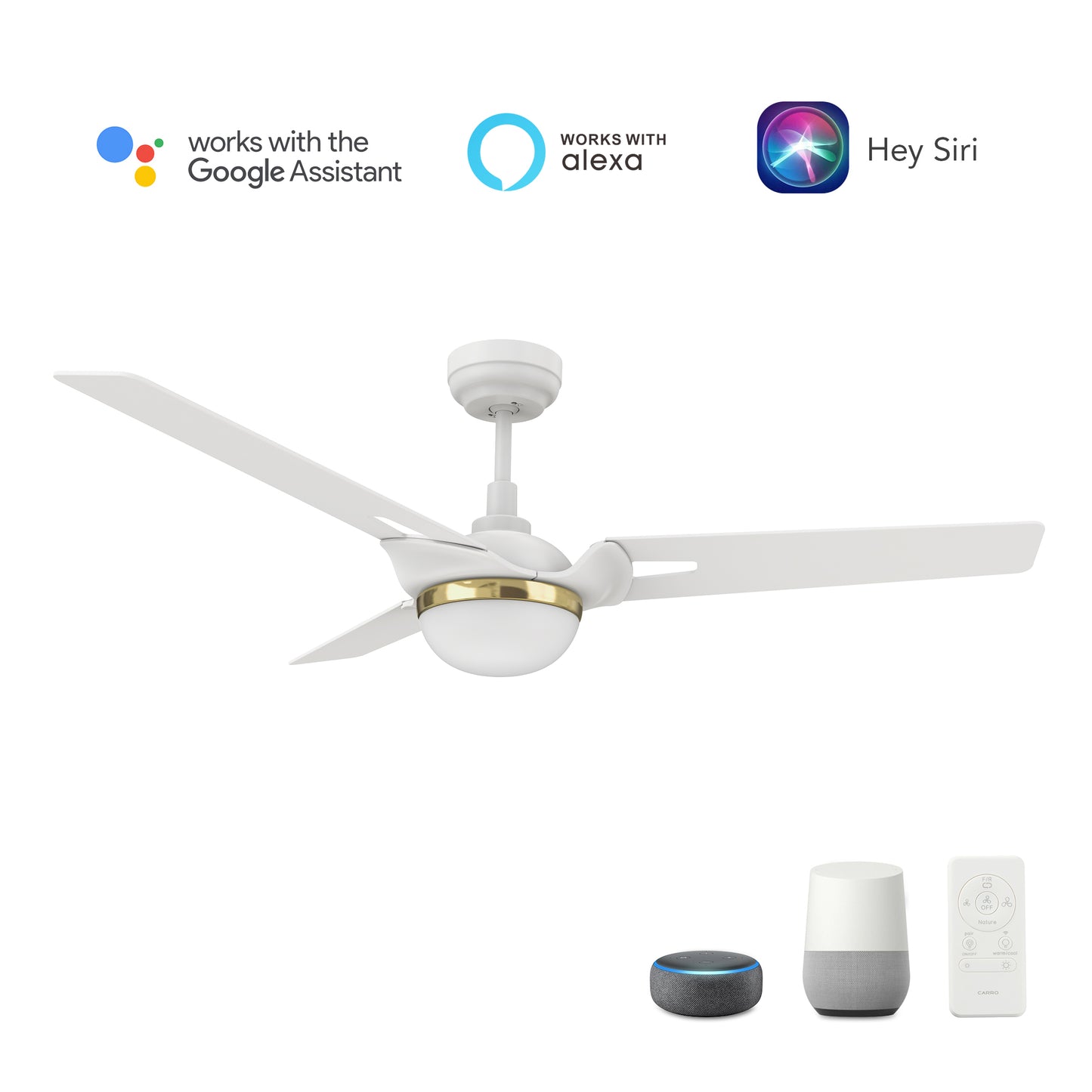 Bedford 52 Inch 3-Blade Smart Ceiling Fan - White