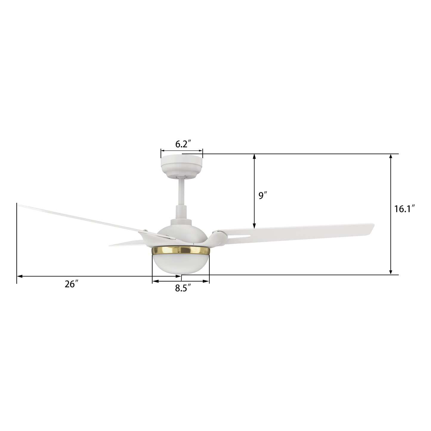 Bedford 52 Inch 3-Blade Smart Ceiling Fan - White
