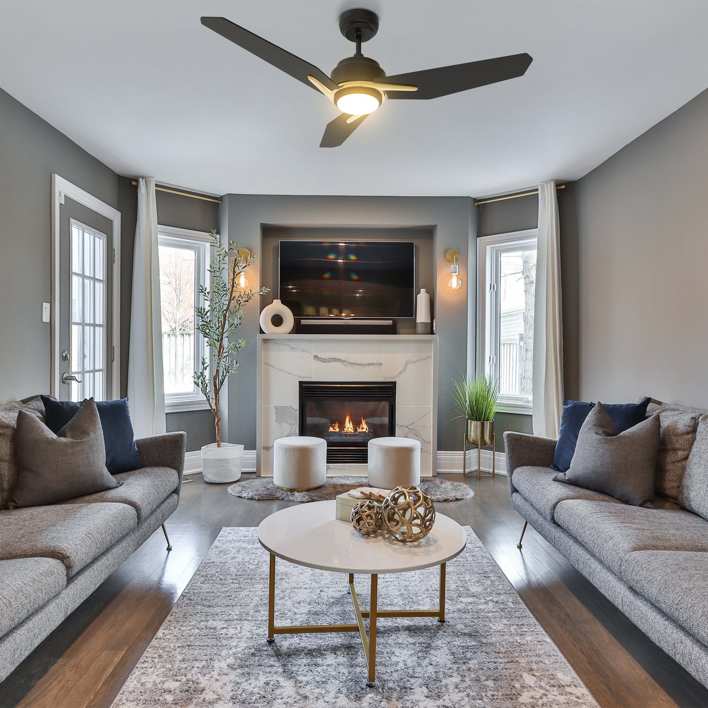 Tracer 52 Inch 3-Blade Smart Ceiling Fan - Black/Black